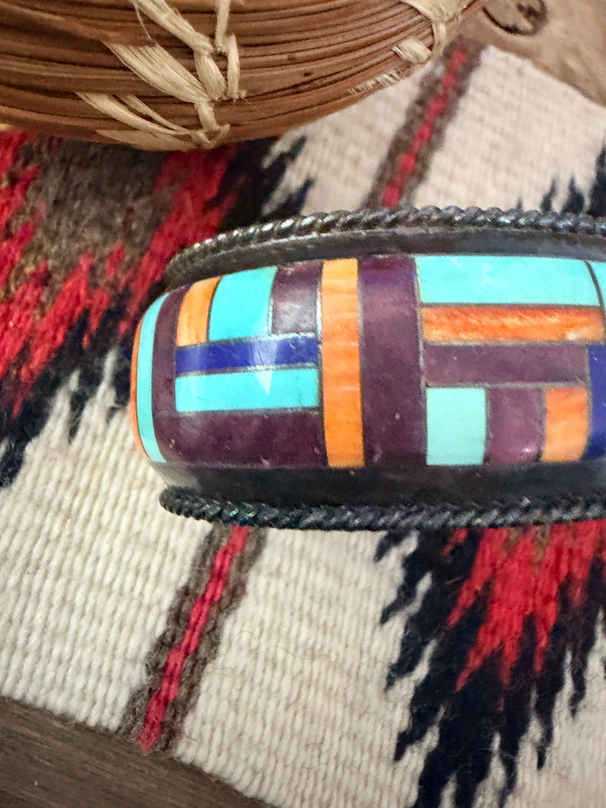 Handcrafted Old Pawn Sterling Silver & Multi Stone Inlay Cuff Bracelet