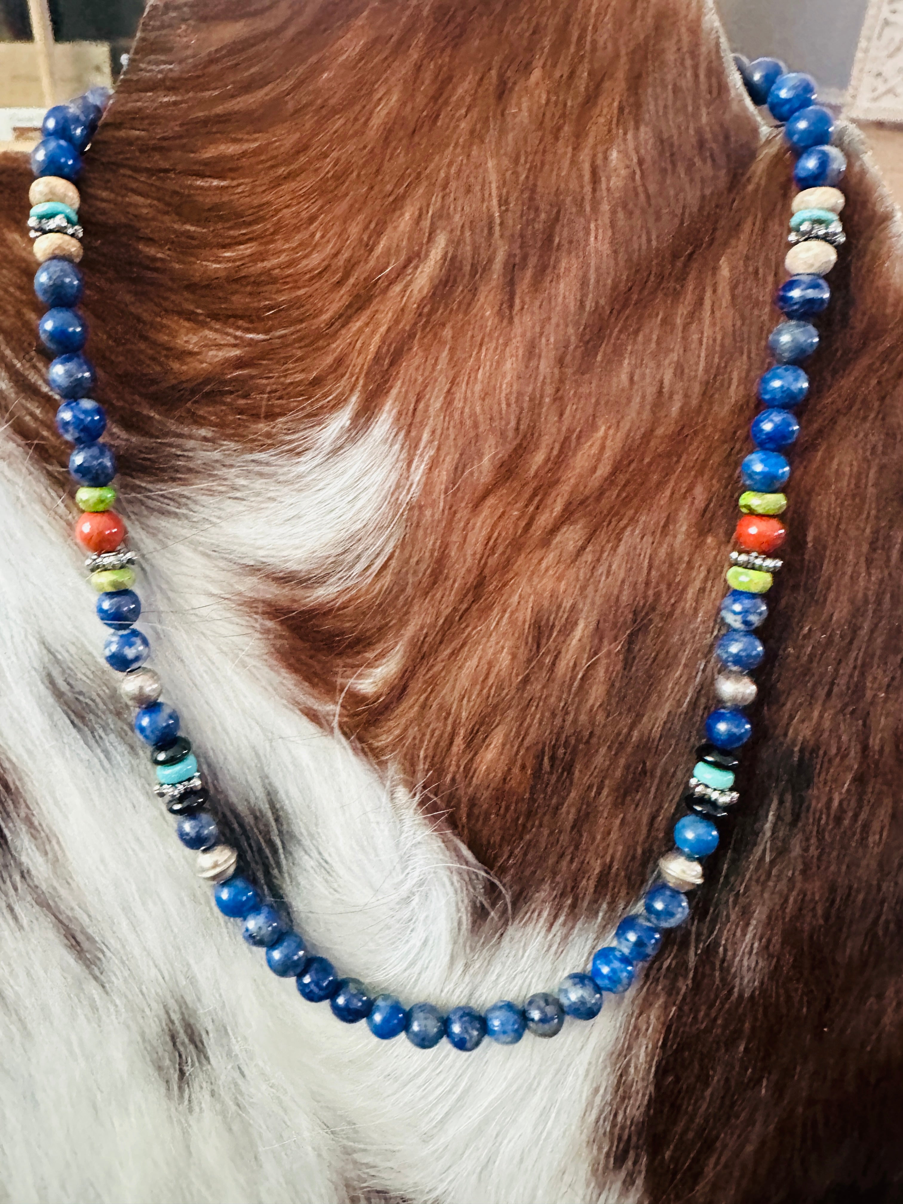 Handcrafted Multi Stone & Sterling Silver Beaded 18” Necklace by T & R Singer