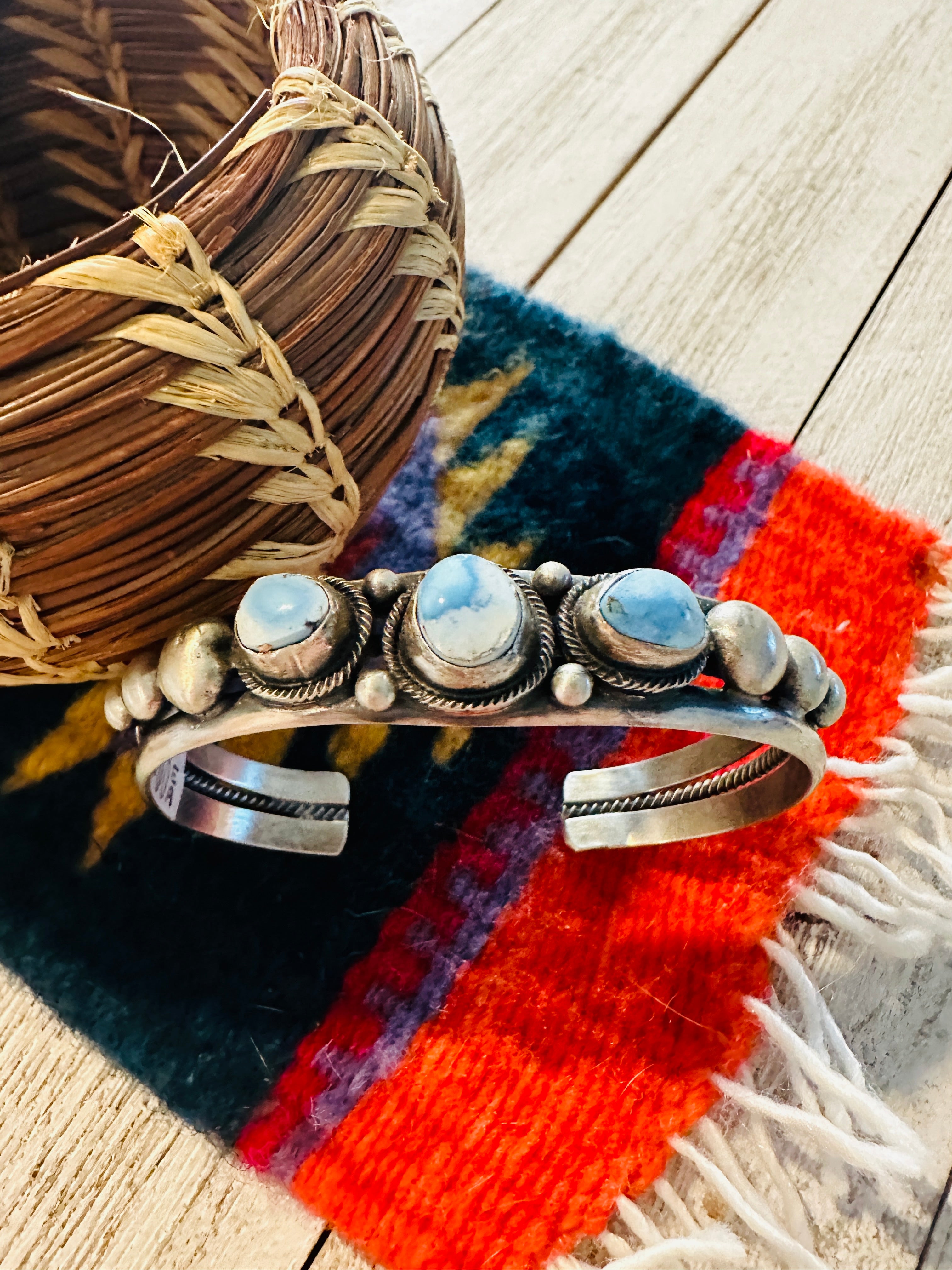 Navajo Golden Hills Turquoise & Sterling Silver Cuff Bracelet