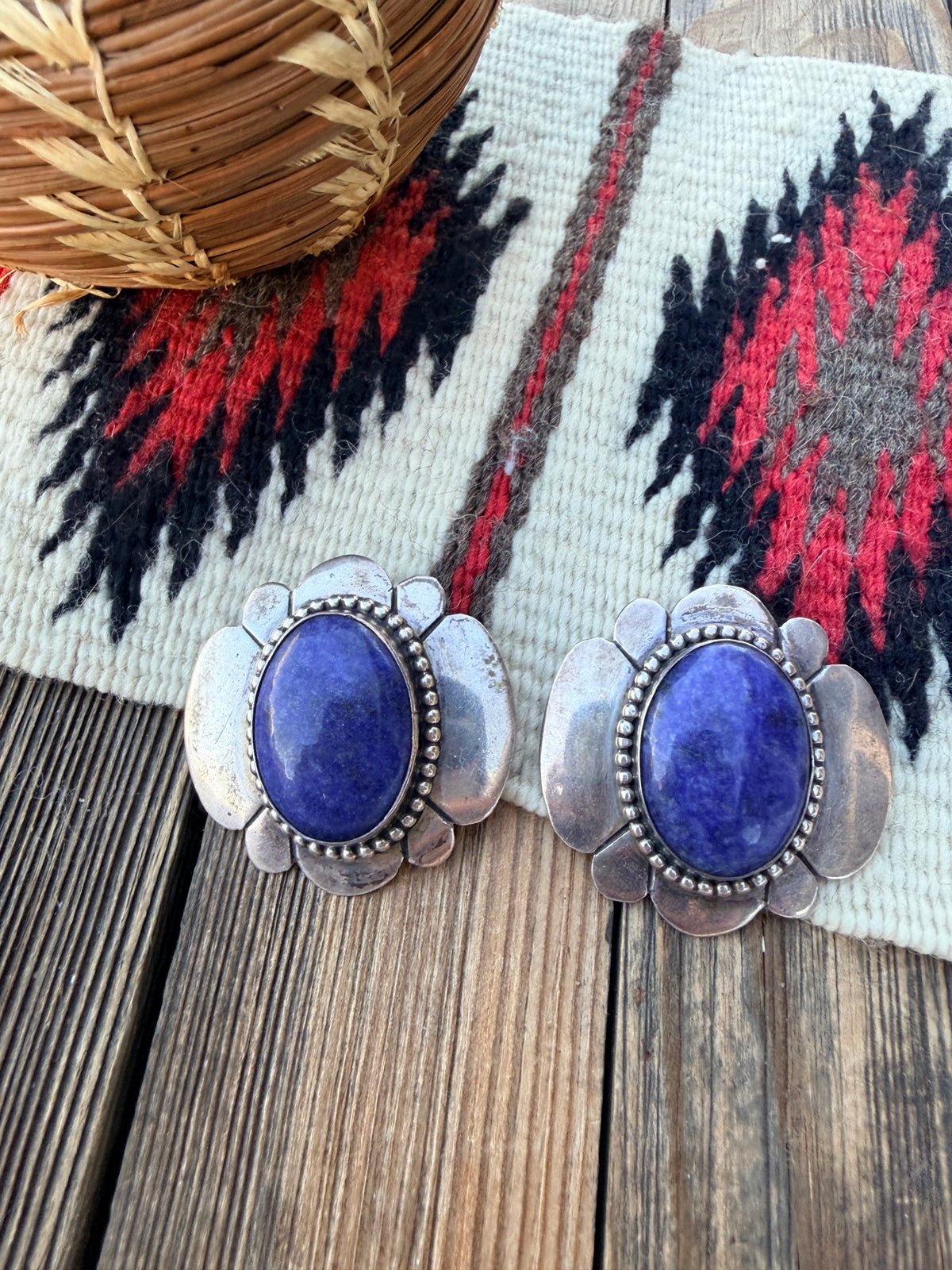 Old Pawn Handcrafted Sterling Silver & Lapis Post Earrings