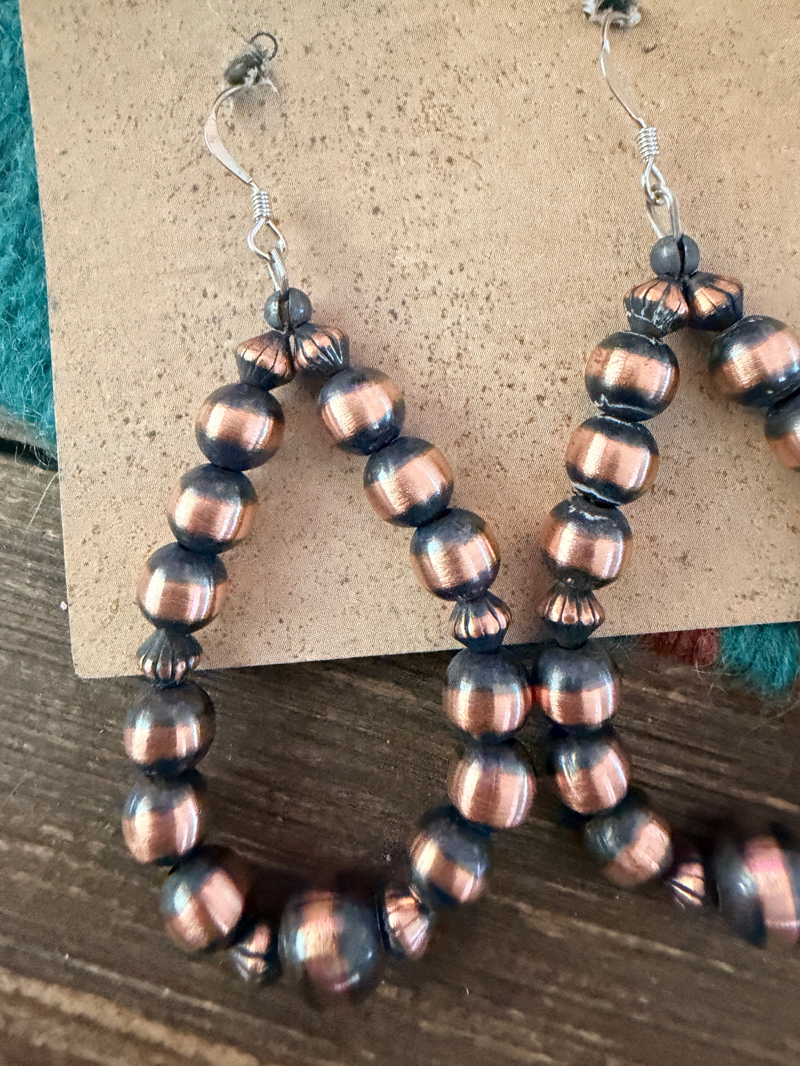 Handcrafted Copper Beaded Dangle Hoop Earrings