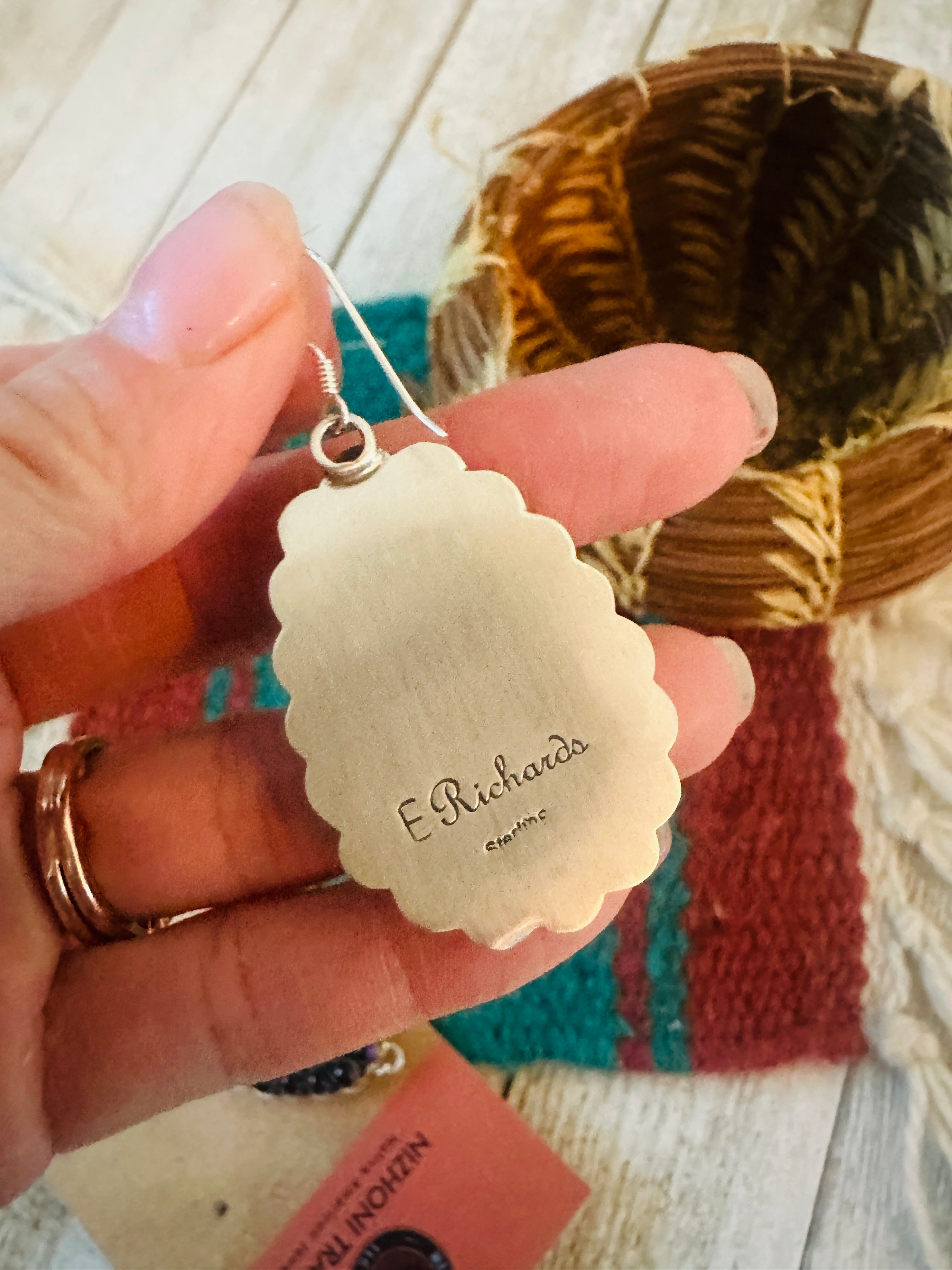 Navajo Sterling Silver, Charoite & Amethyst Cluster Dangle Earrings