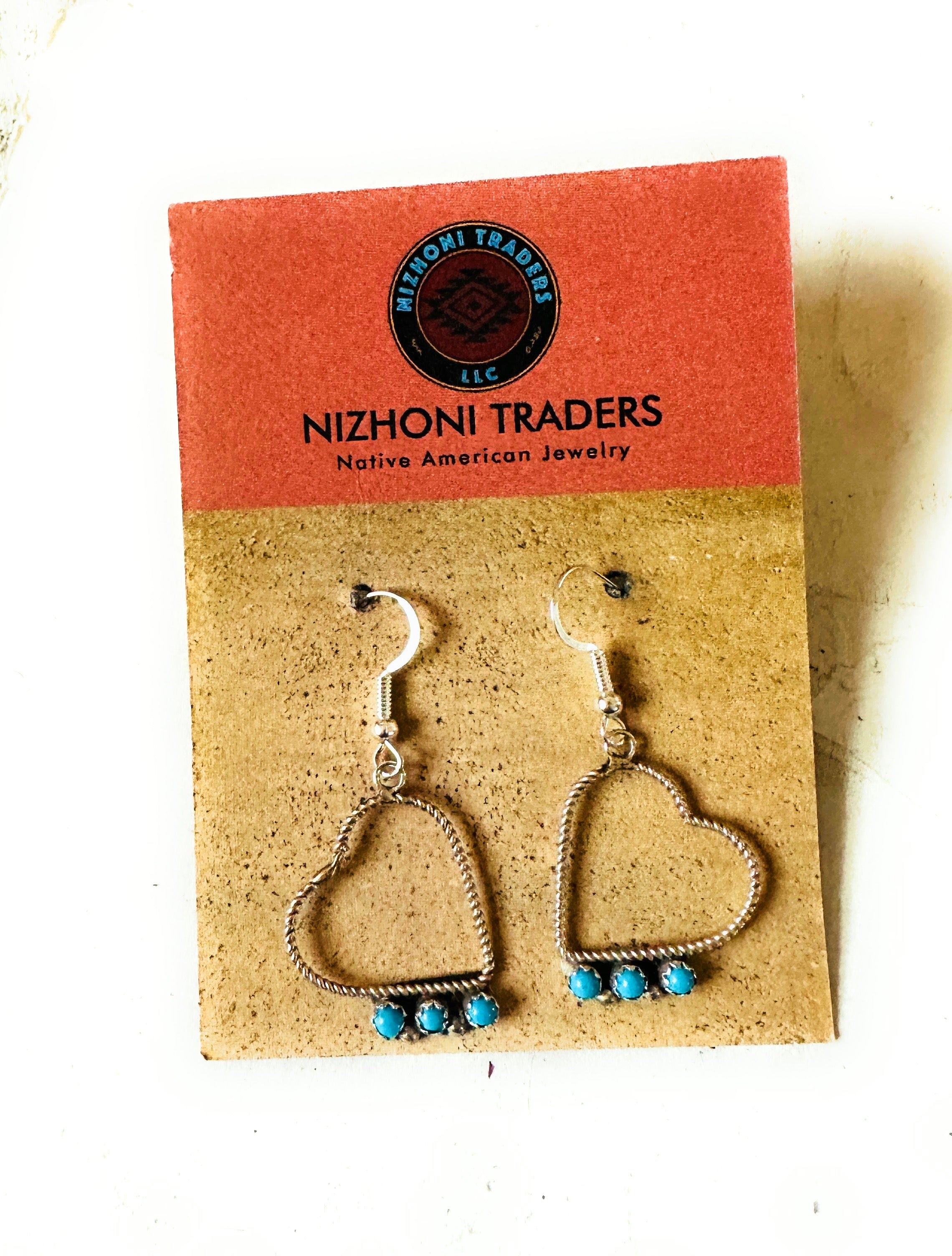 Navajo Turquoise & Sterling Silver Heart Dangle Earrings