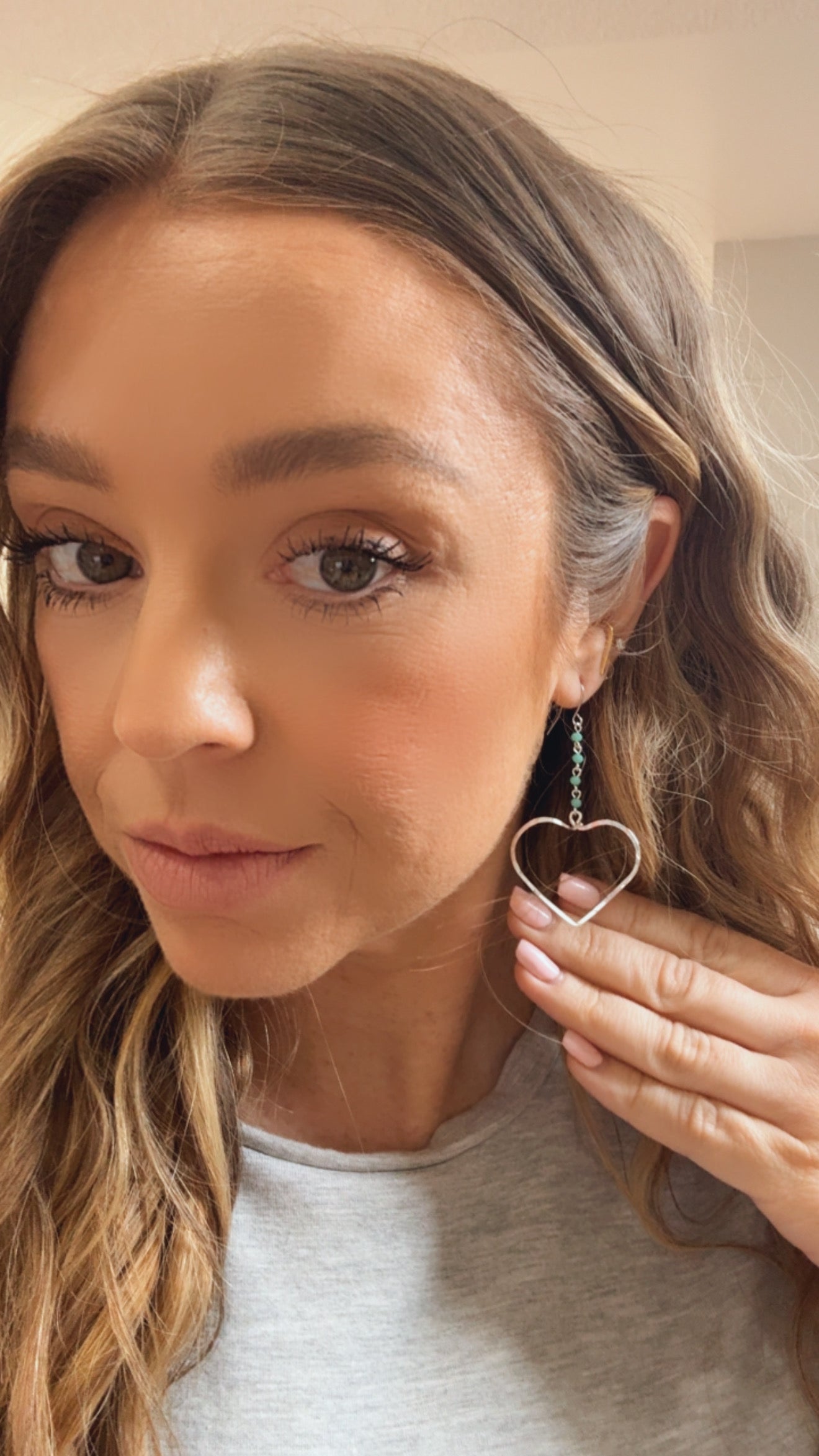 “The Golden Collection” Turquoise Beaded Hearts Handmade Earrings