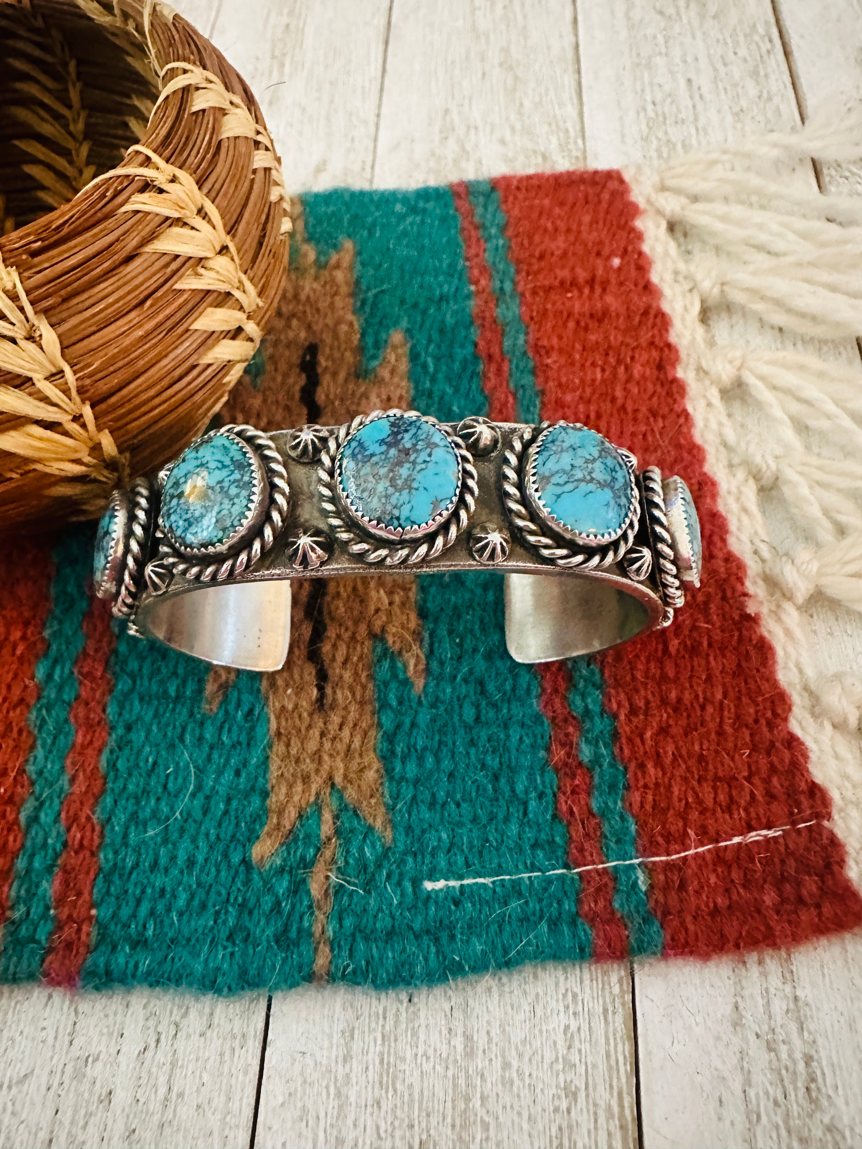 Navajo Kingman Web Turquoise & Sterling Silver Cuff Bracelet by Kevin Billah