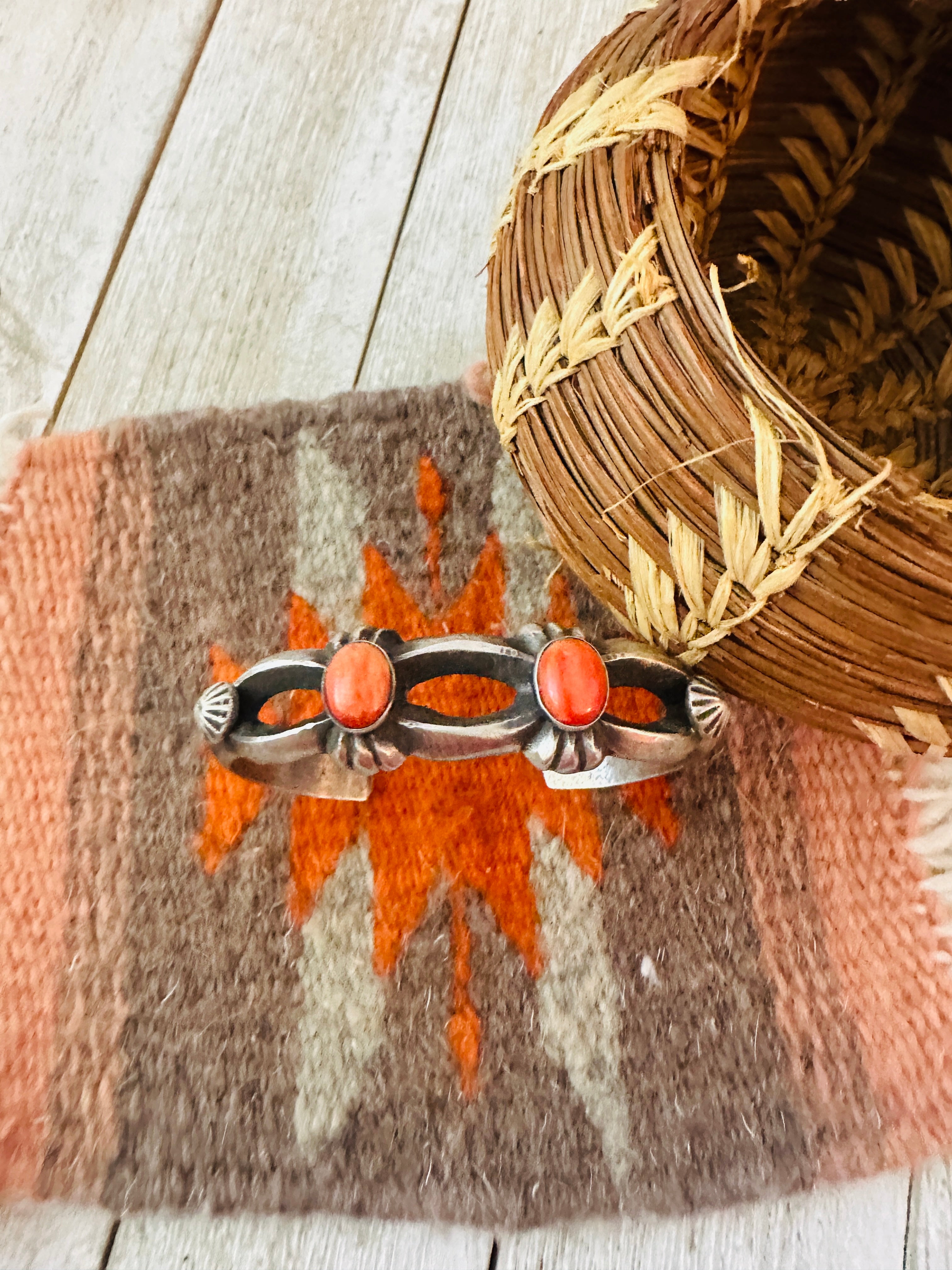 Handcrafted Spiny Oyster & Sterling Silver Cuff Bracelet by Chimney Butte