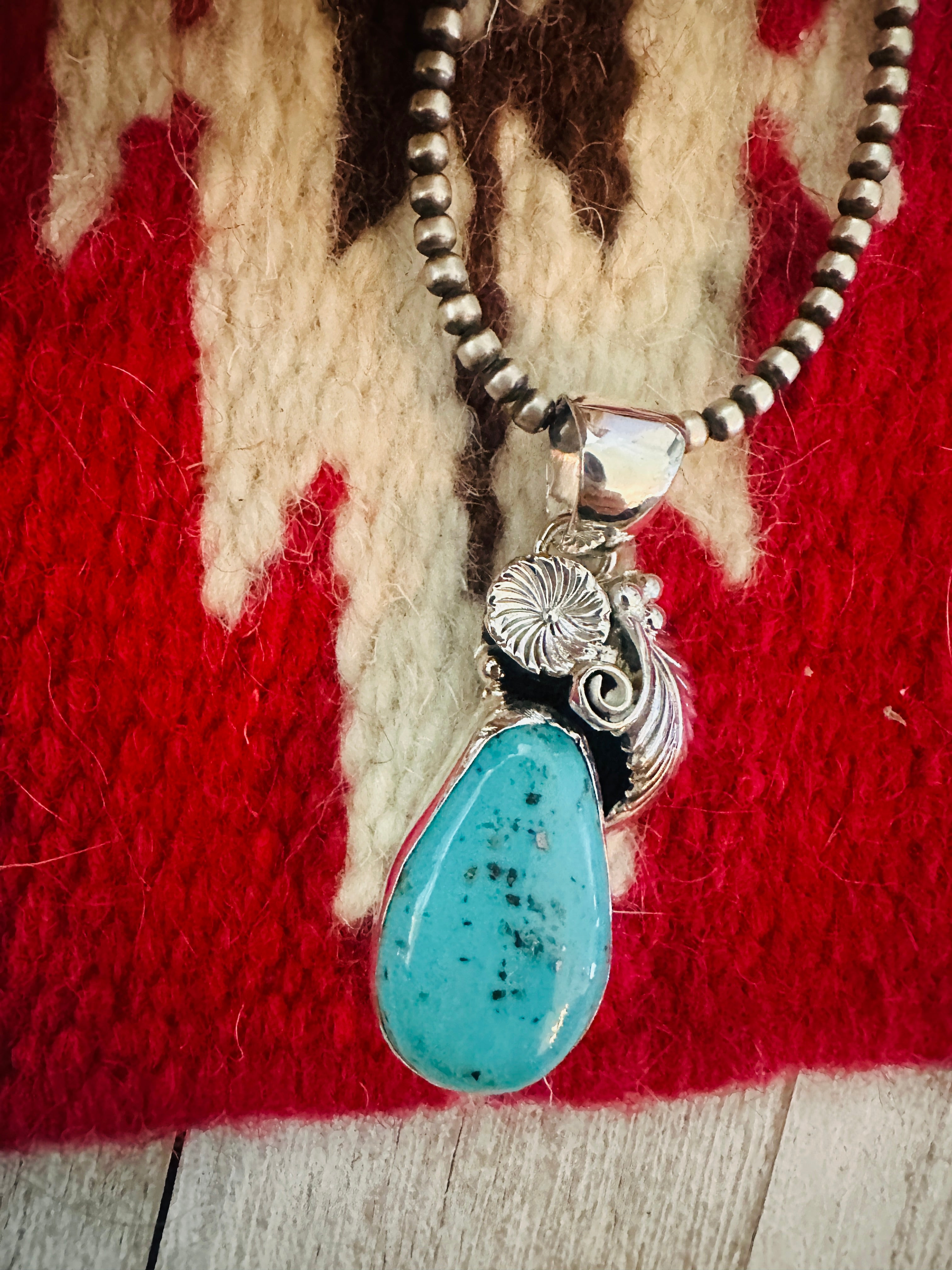 Navajo Morenci Turquoise & Sterling Silver Pendant