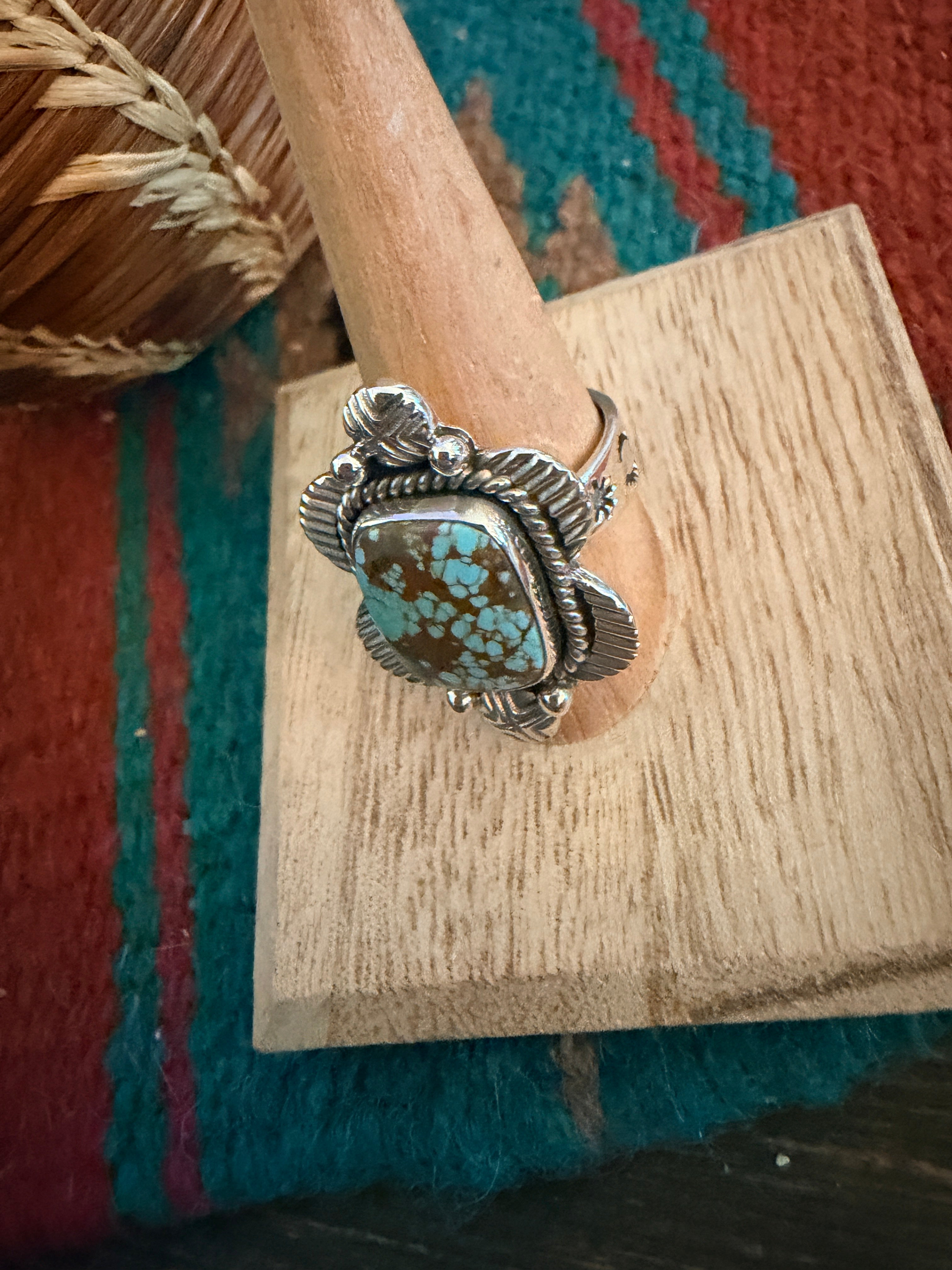 Handmade Sterling Silver Number 8 Turquoise Adjustable Ring Signed Nizhoni