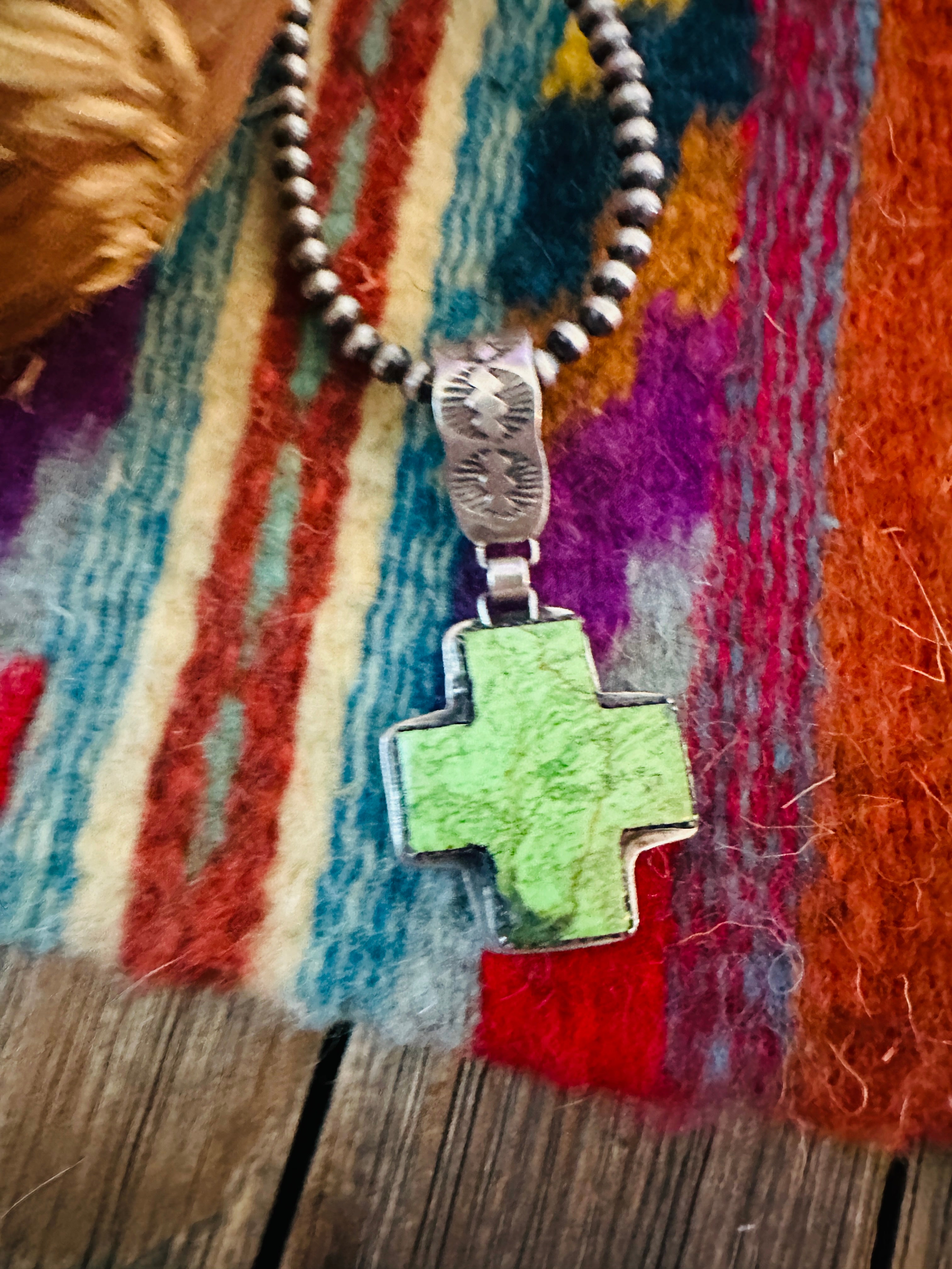 Handcrafted Sterling Silver & Turquoise Cross Pendant by Buffalo Dancer