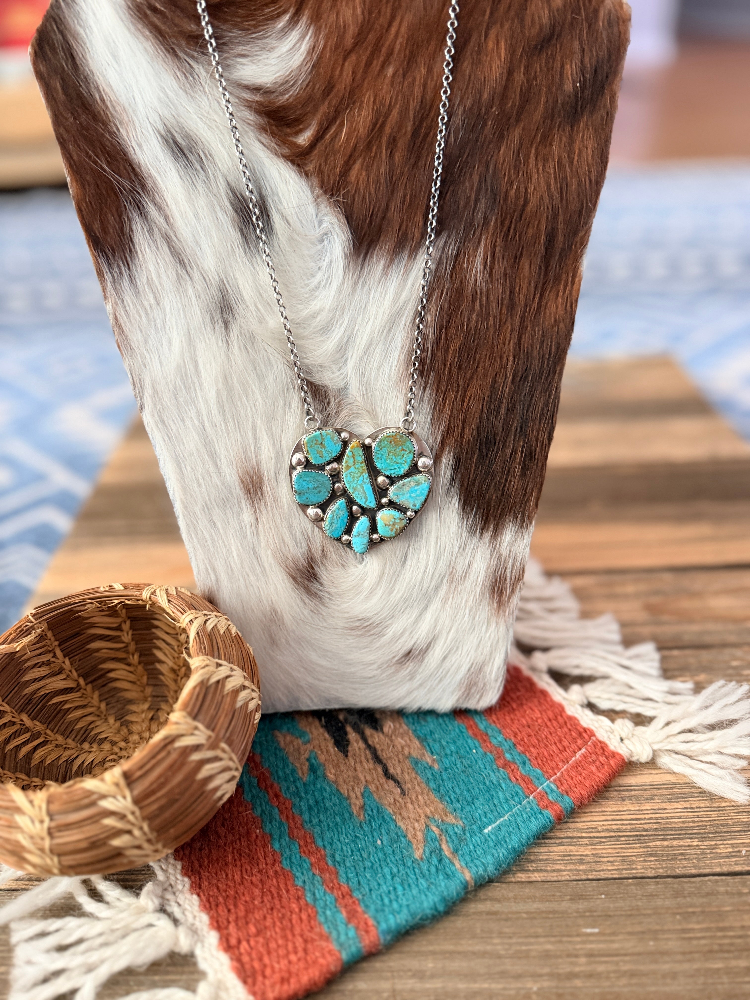Handcrafted Turquoise & Sterling Silver Heart Necklace by Jacqueline Silver