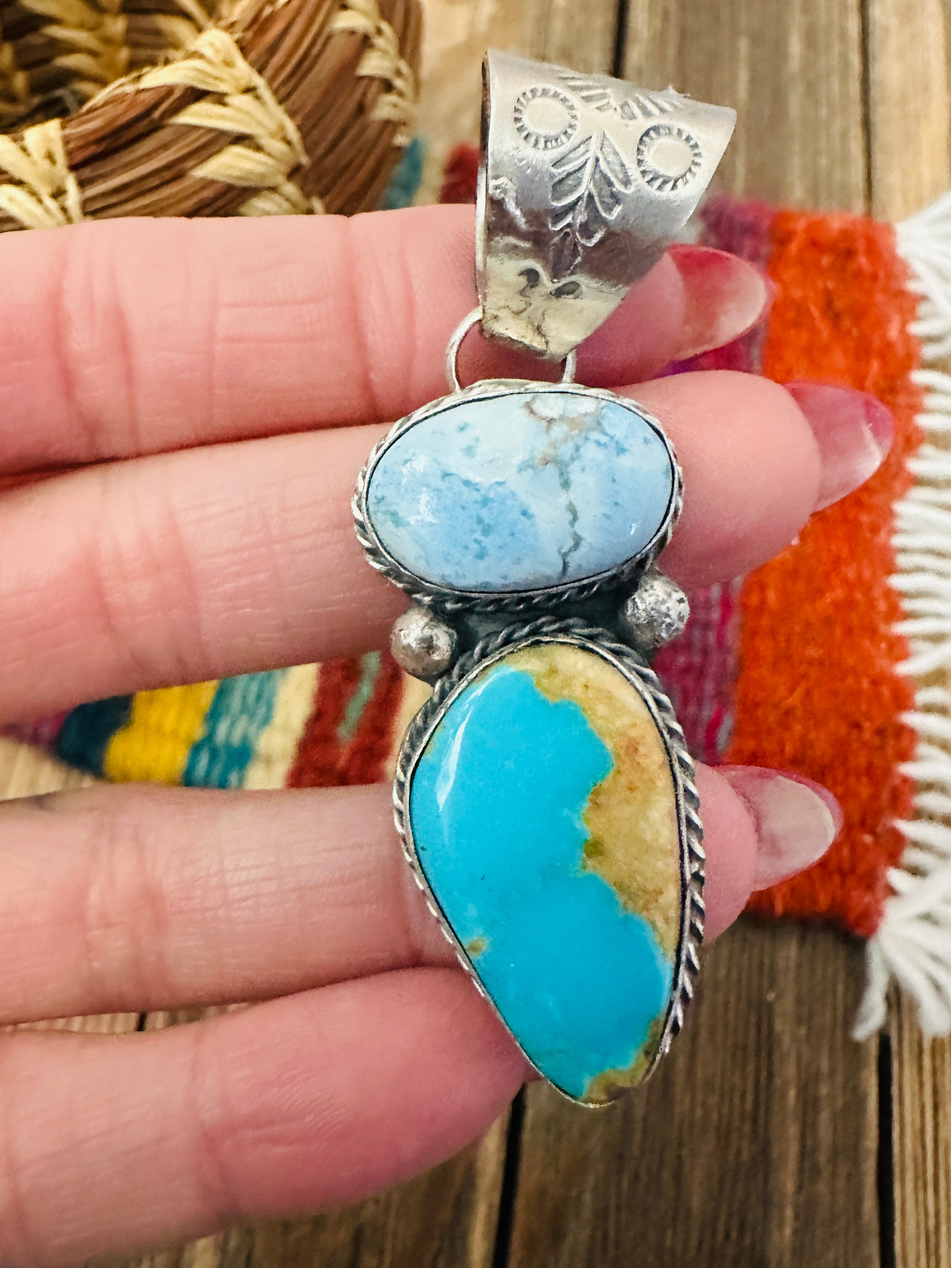 Handcrafted Sterling Silver & Multi Turquoise Pendant