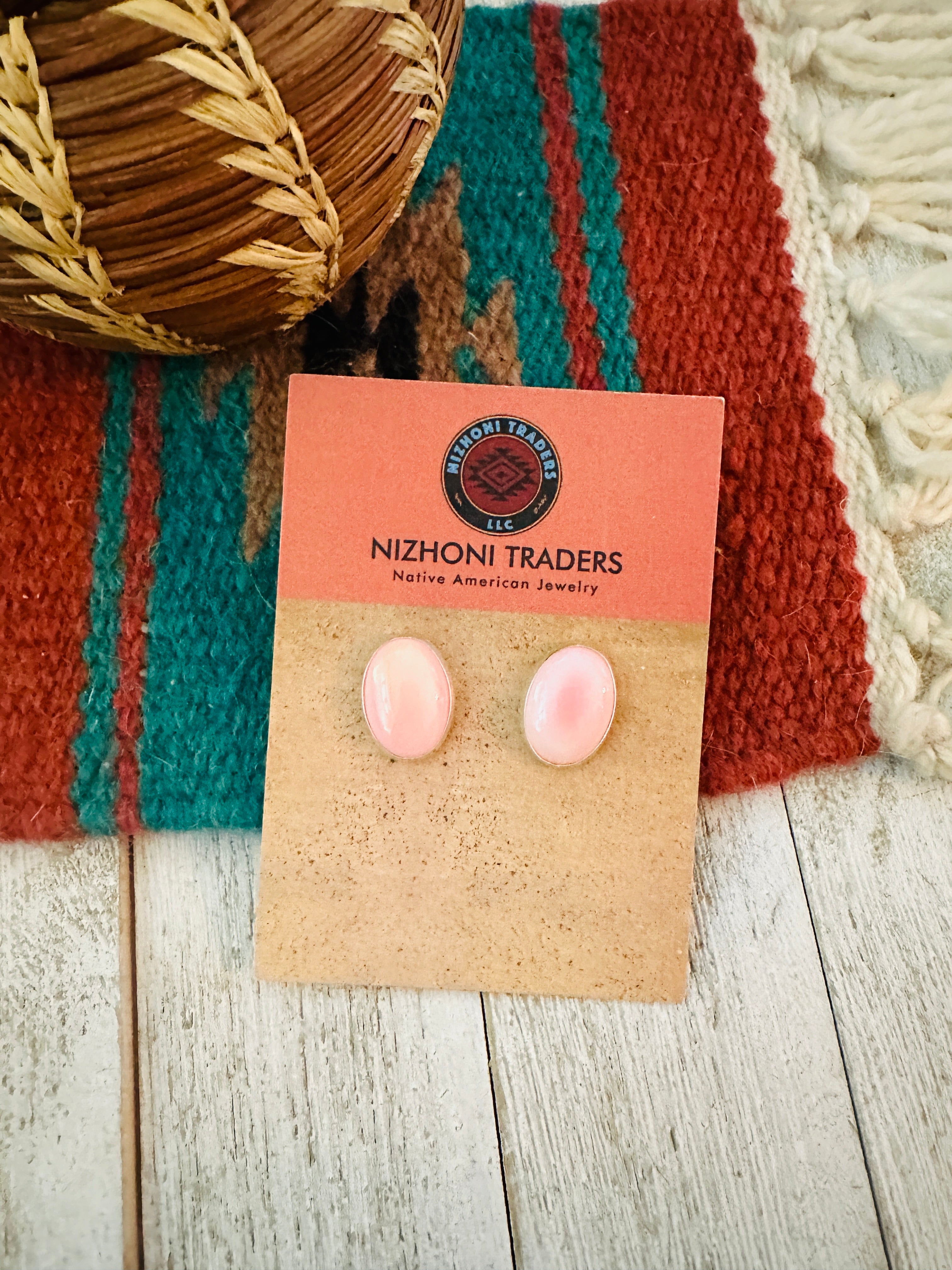 Navajo Sterling Silver & Queen Pink Conch Stud Earrings