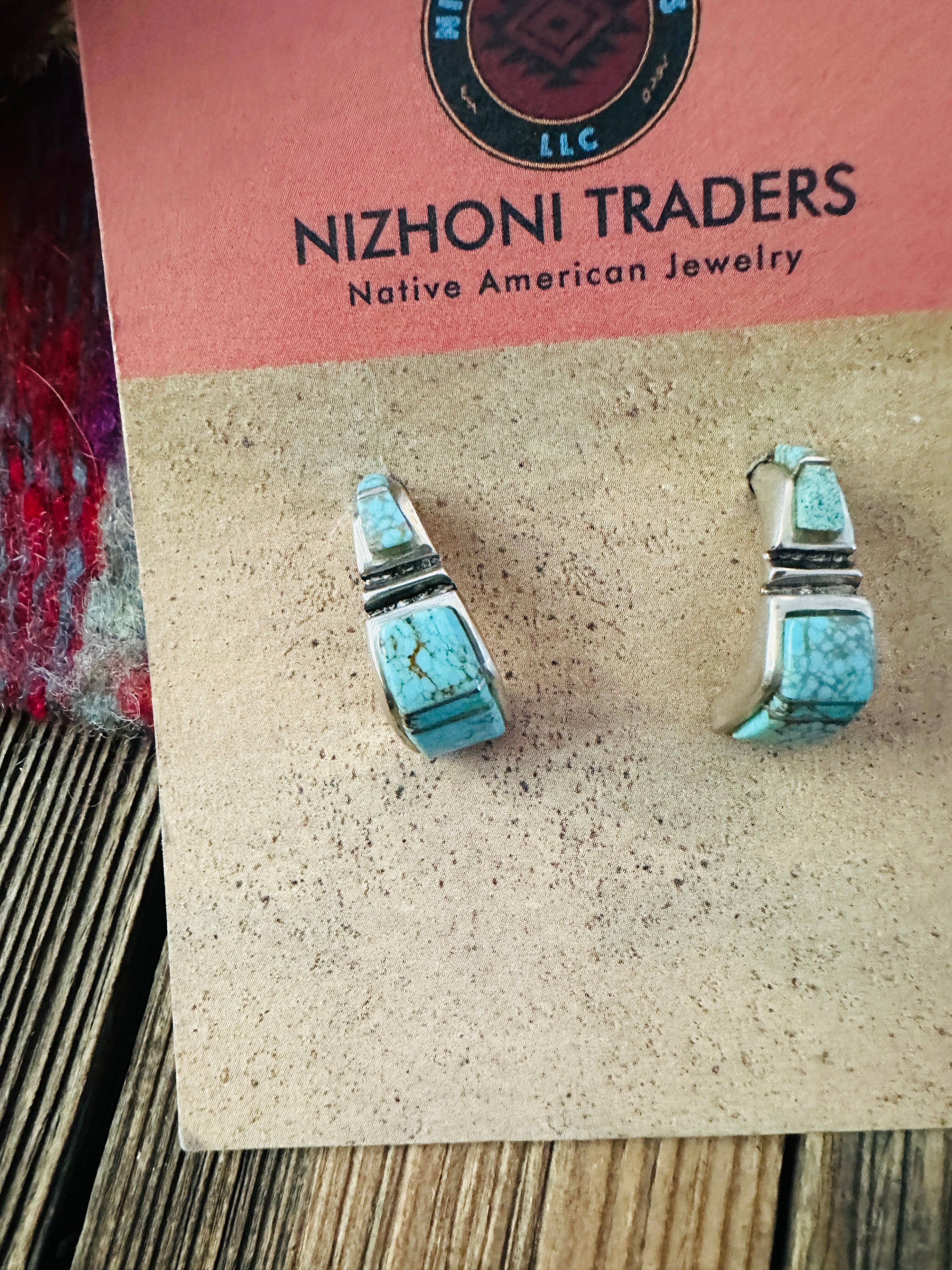 Handcrafted Turquoise & Sterling Silver Inlay Post Earrings