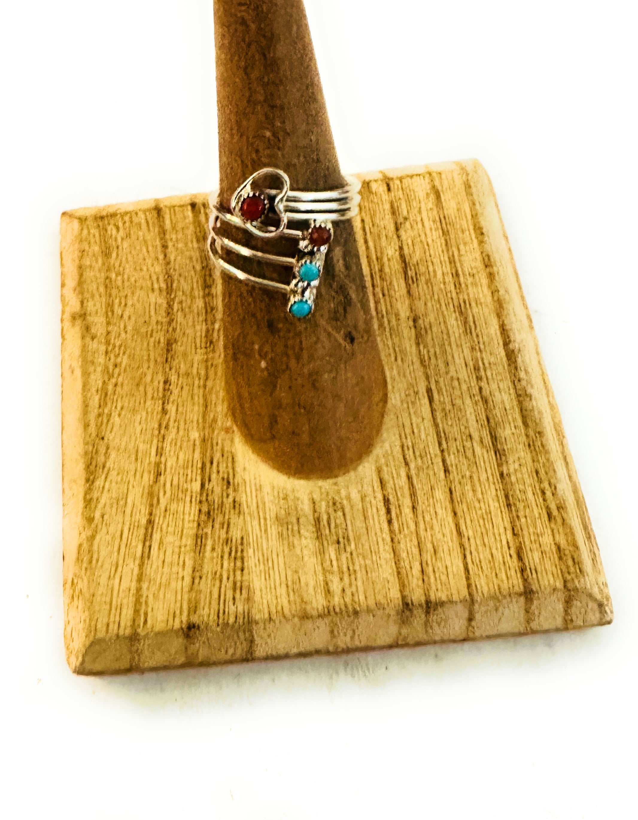 Zuni Turquoise, Coral & Sterling Silver Heart Adjustable Ring