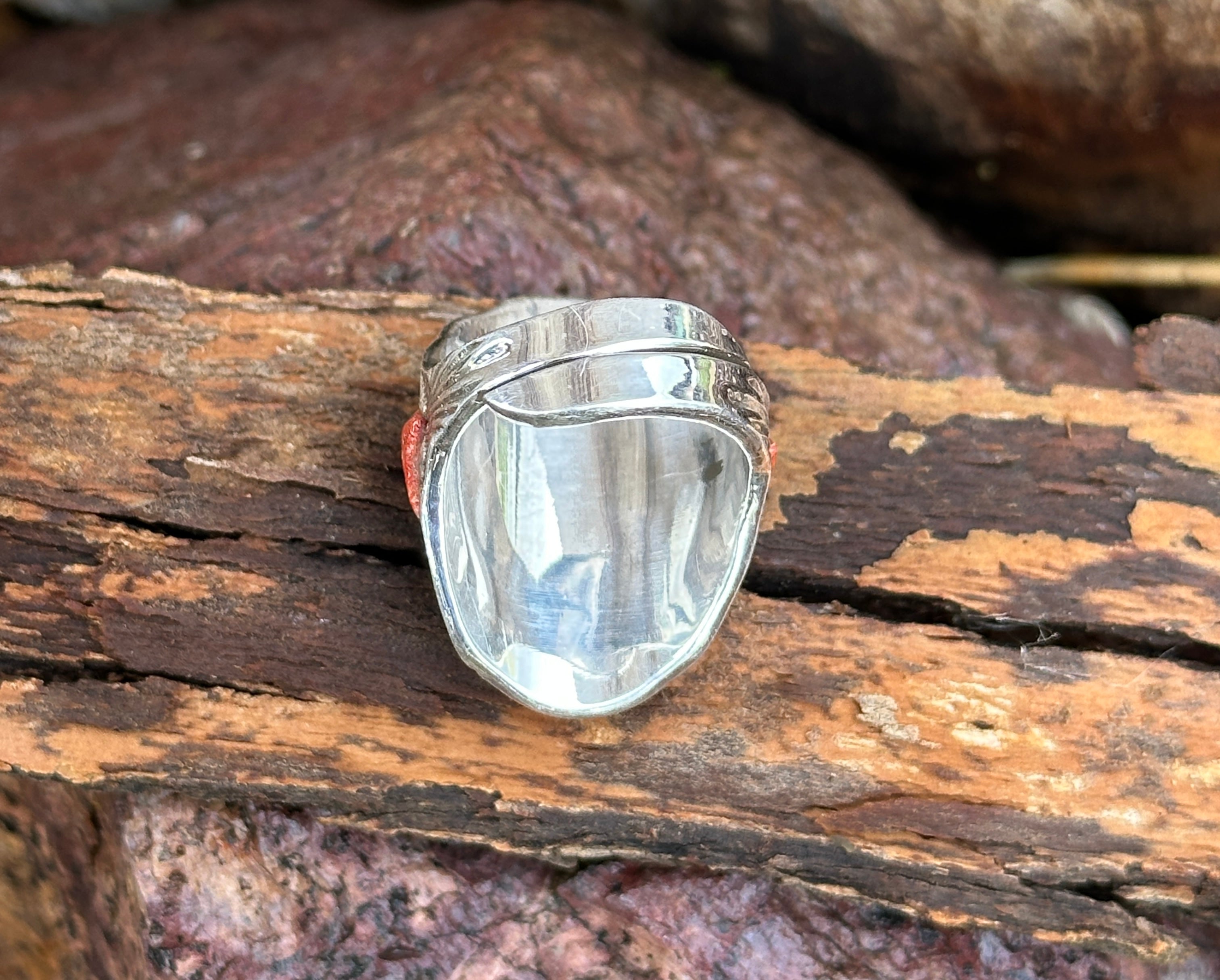 Handmade Turquoise, Coral & Sterling Silver Adjustable Ring Signed Nizhoni