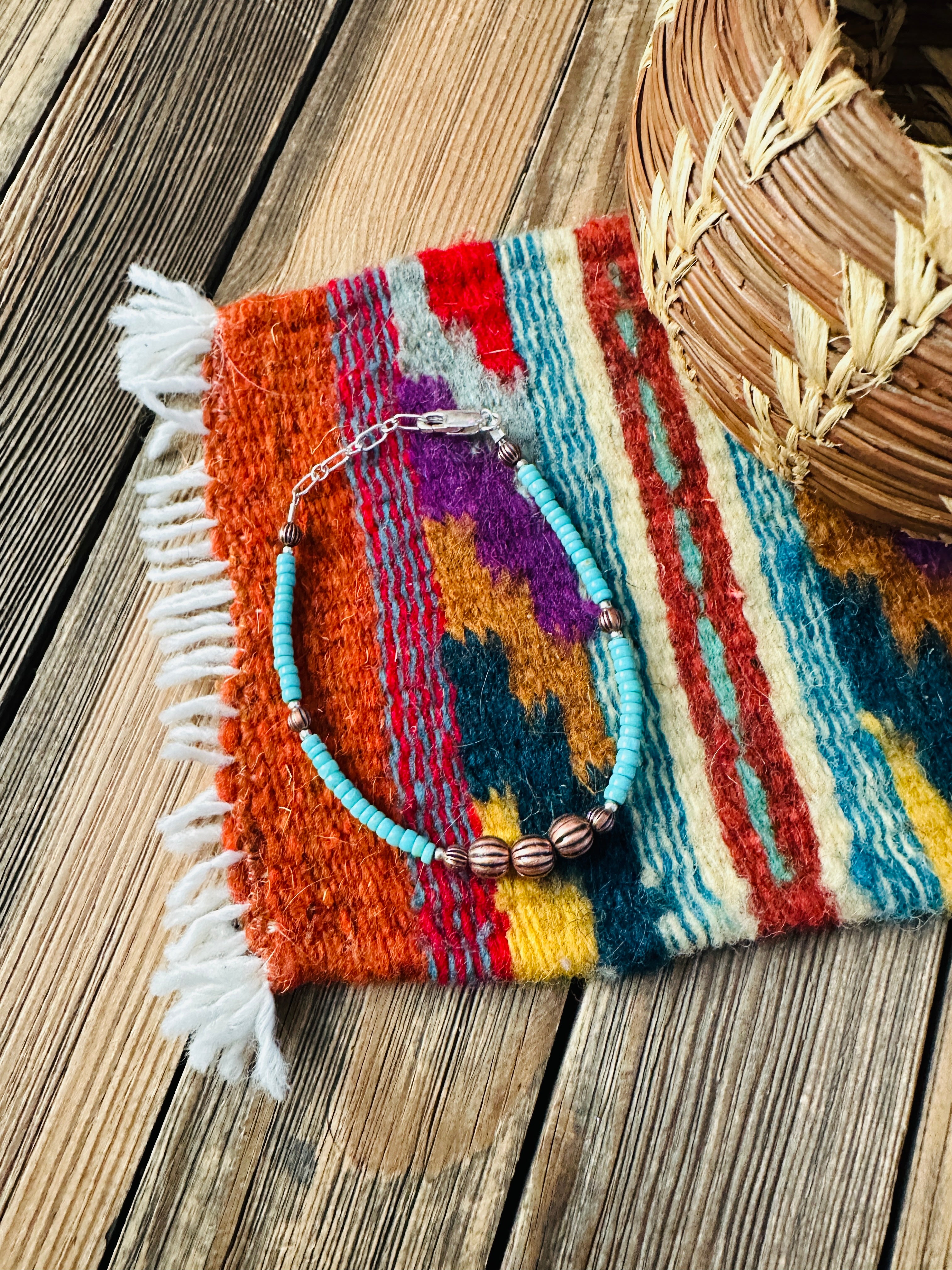 Handcrafted Turquoise & Copper Beaded Bracelet