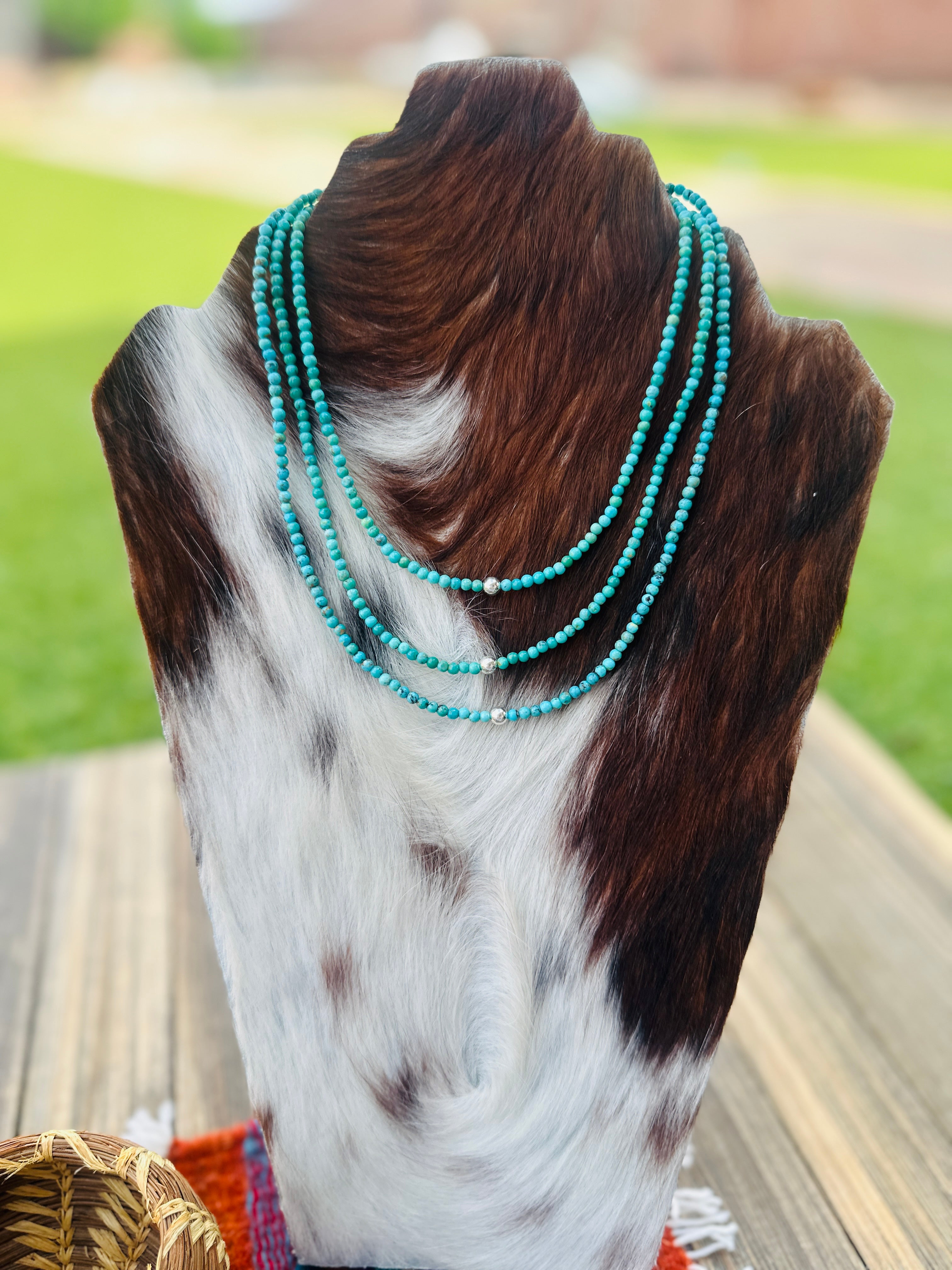 Handcrafted Turquoise & Sterling Silver Beaded 16” Necklace