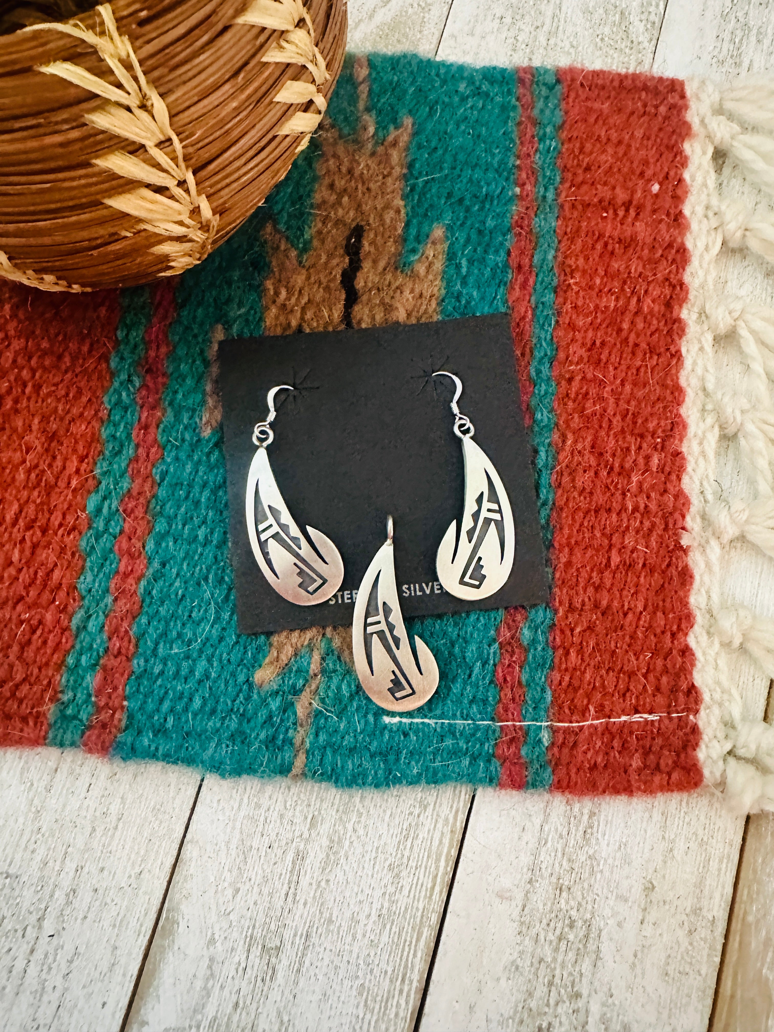 Hopi Sterling Silver Earring And Pendant Set