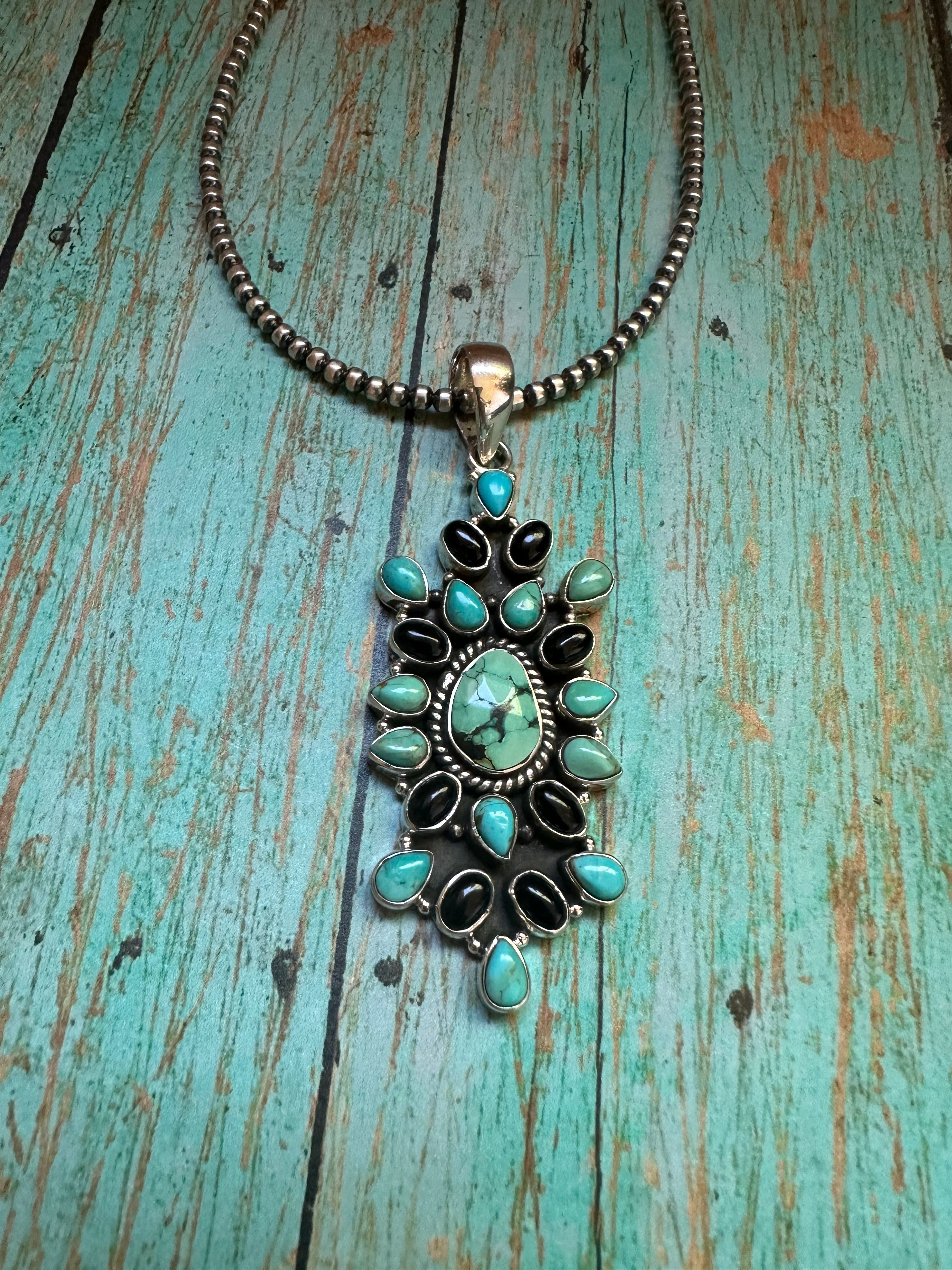 Handmade Sterling Silver, Turquoise & Onyx Pendant