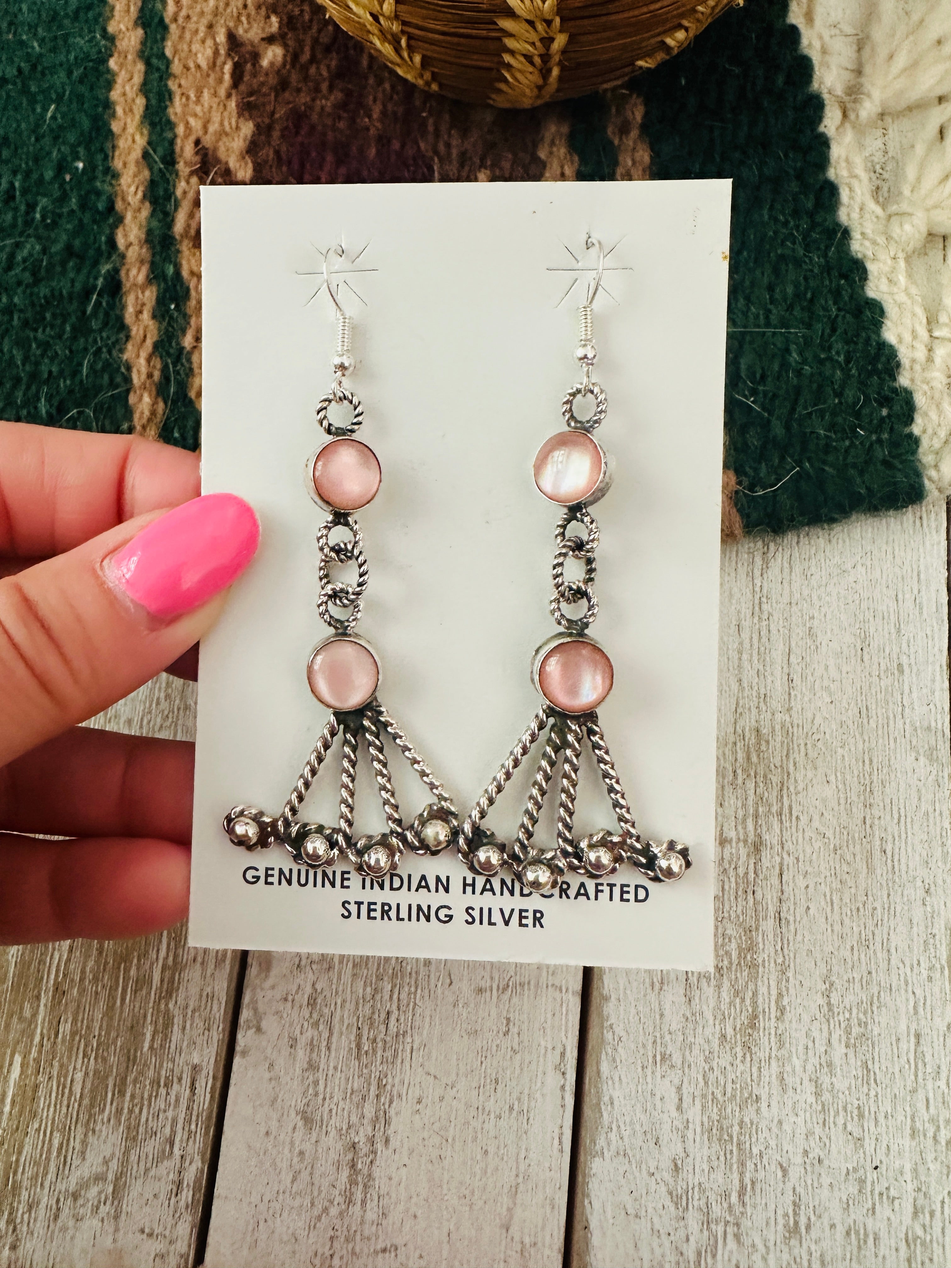 Navajo Mother of Pearl & Sterling Silver Dangle Earrings