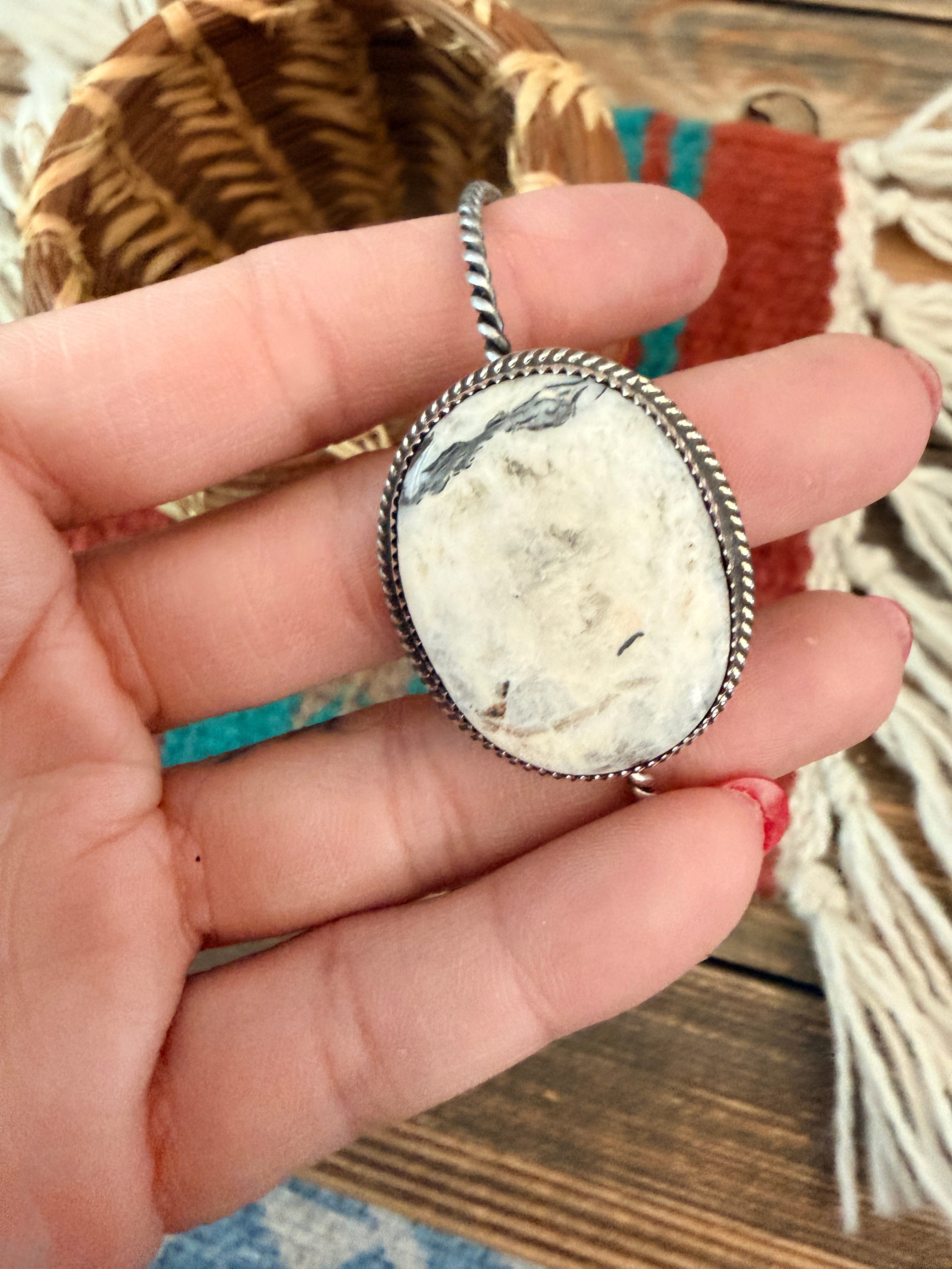Handmade White Buffalo & Sterling Silver Bangle Bracelet