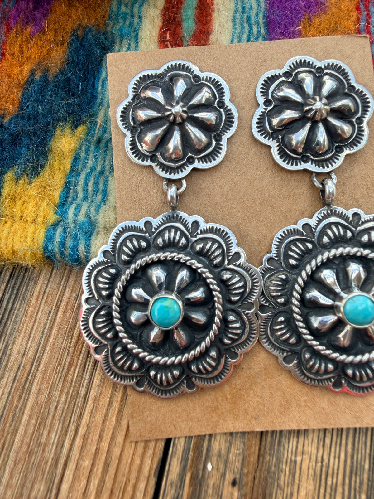 Handcrafted Turquoise & Sterling Silver Concho Dangle Earrings