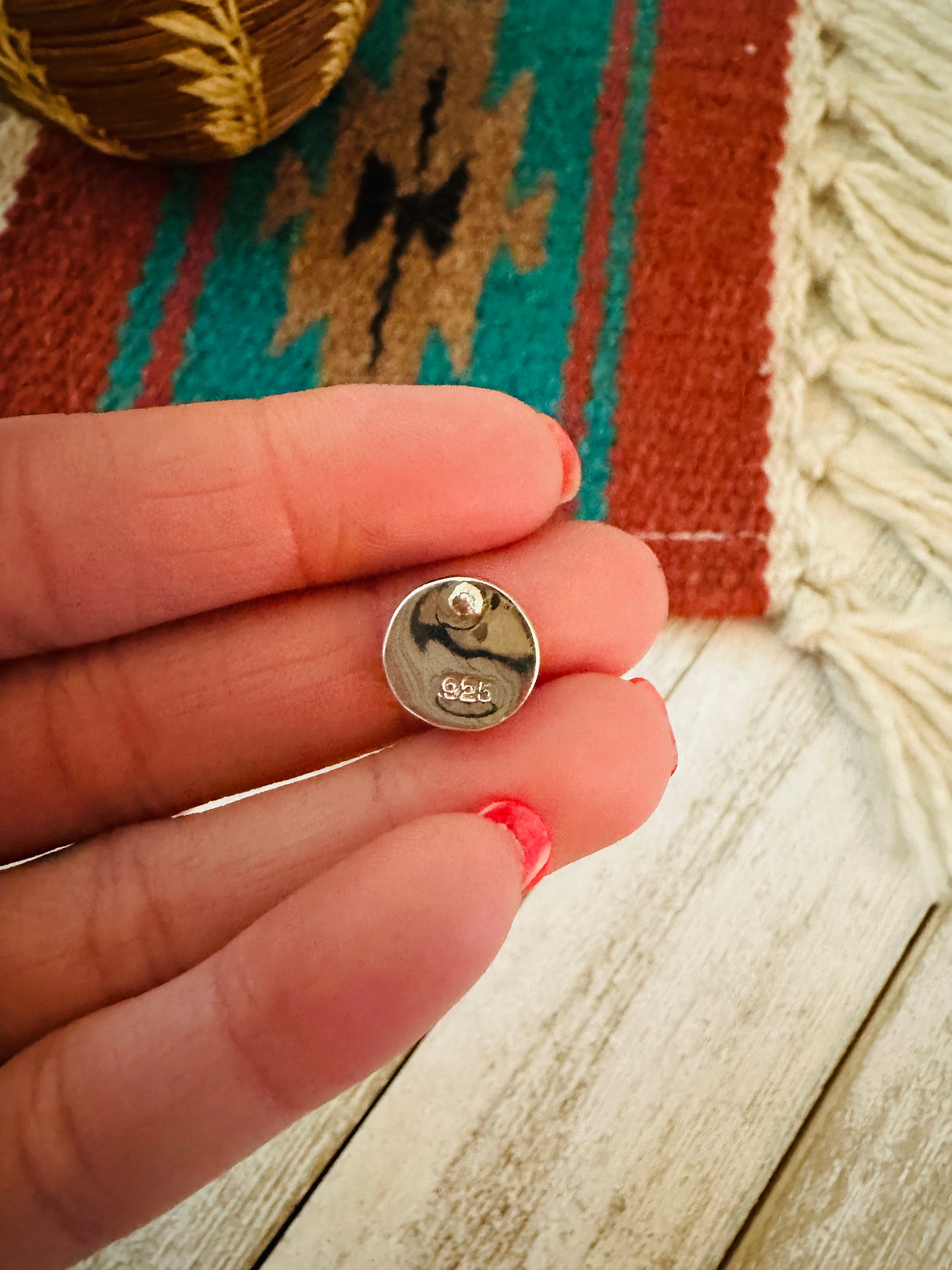 Navajo Sonoran Mountain Turquoise & Sterling Silver Inlay Stud Earrings