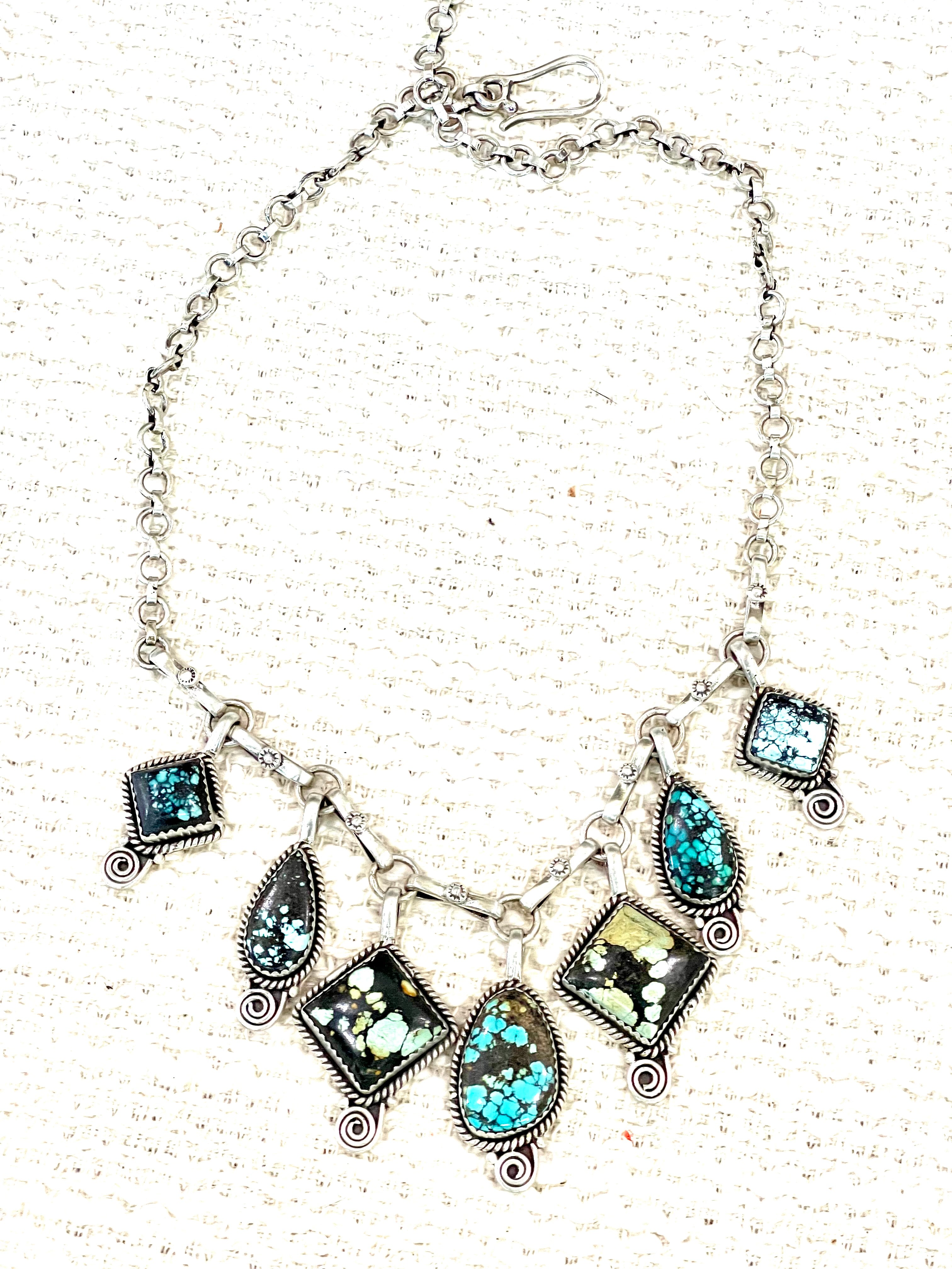 Handmade Sterling Silver Number 8 Turquoise Necklace with Signed Nizhoni