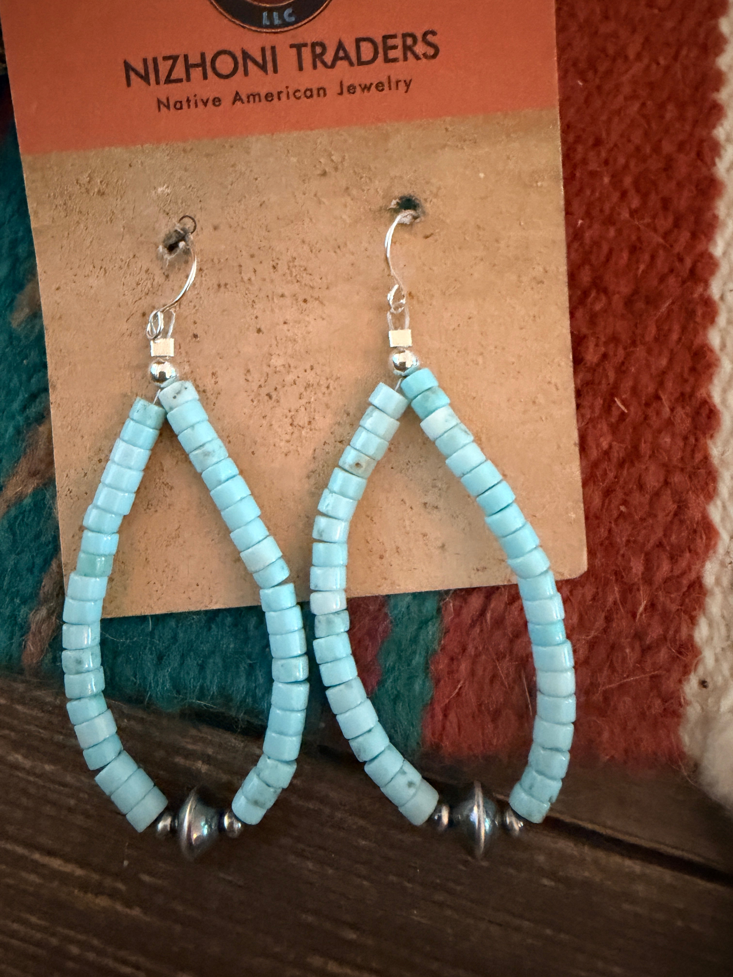 Handcrafted Sterling Silver Pearl & Turquoise Dangle Hoop Earrings