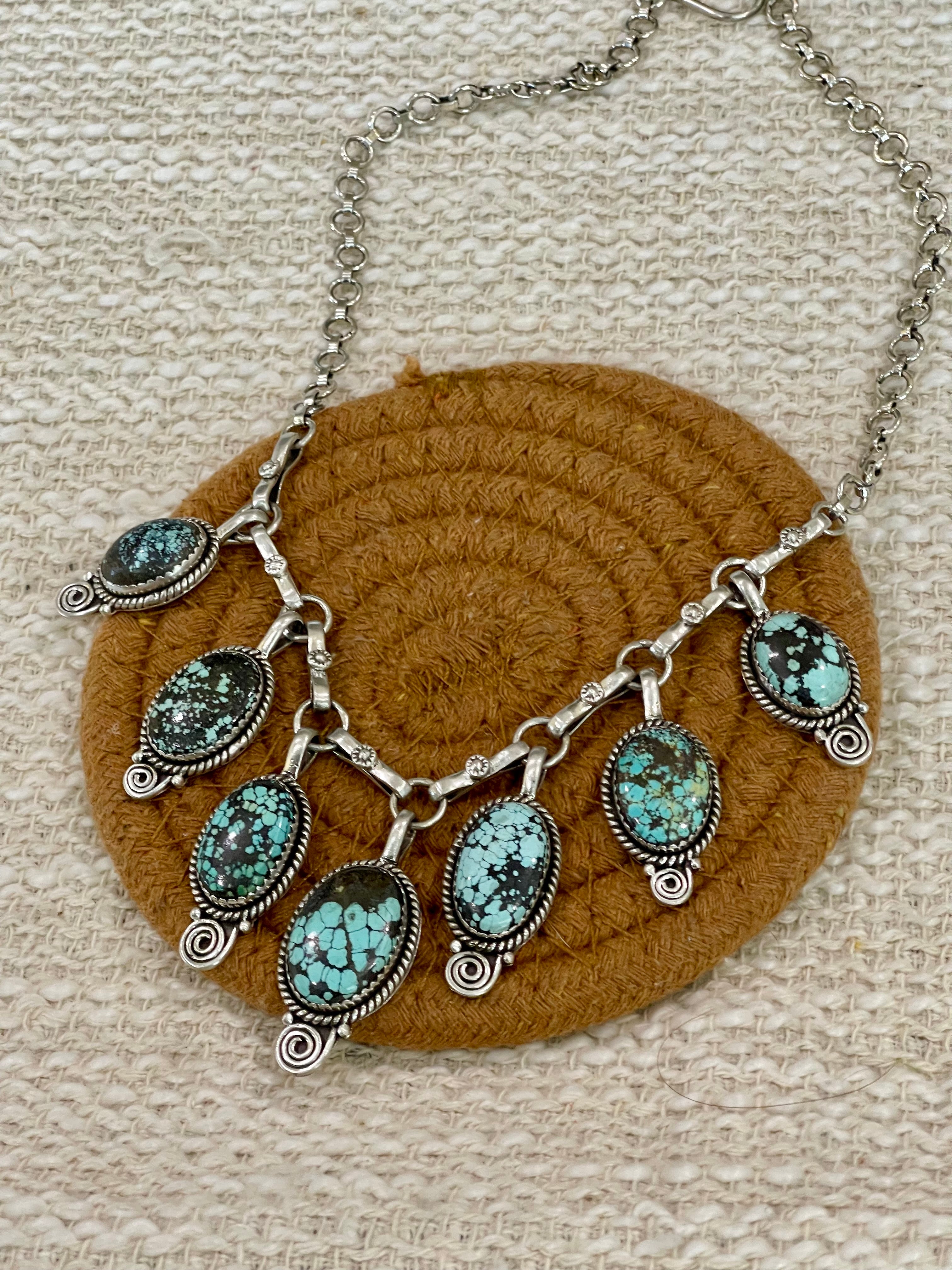 Handmade Sterling Silver Number 8 Turquoise Necklace with Signed Nizhoni