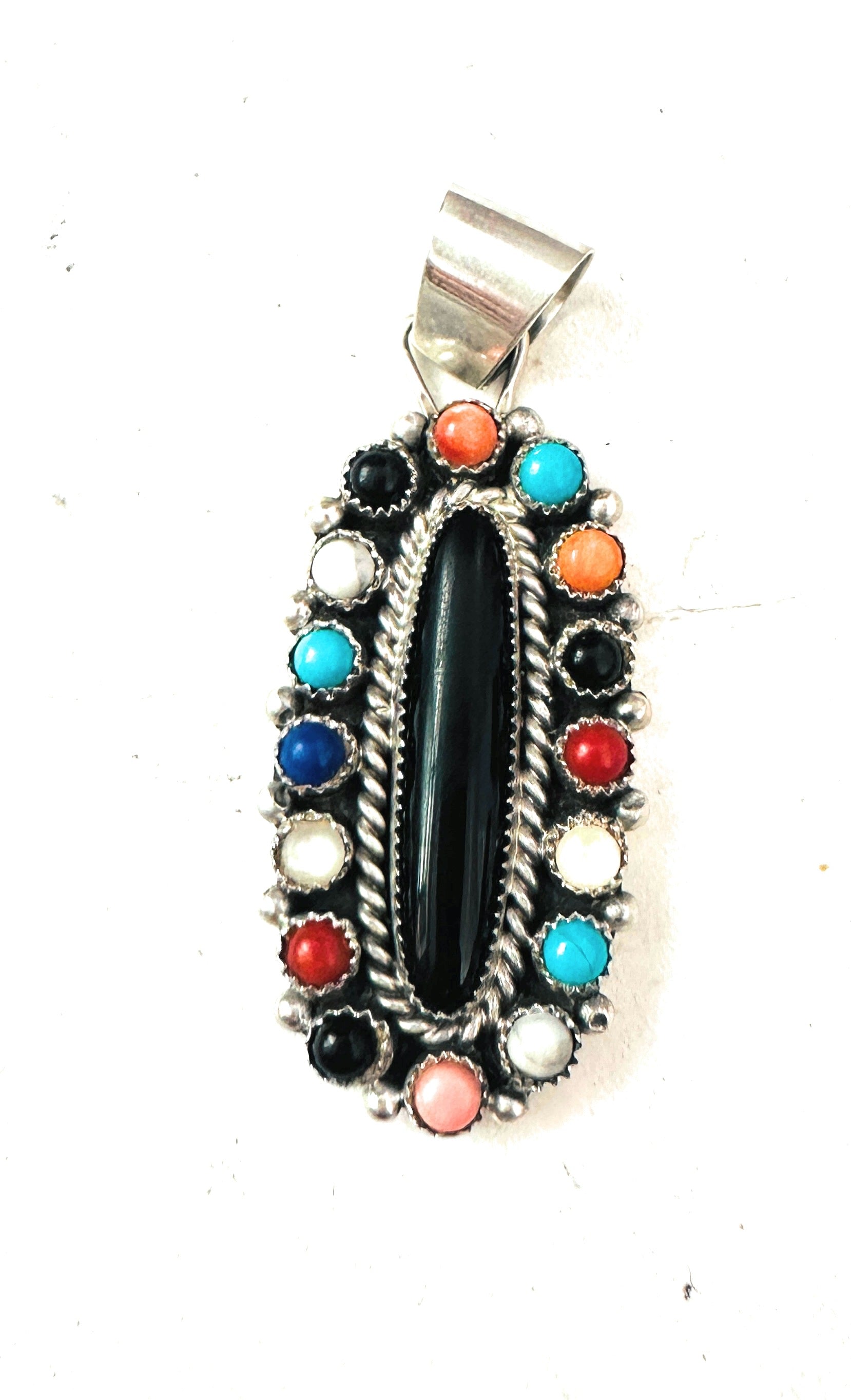 Navajo Multi Stone & Sterling Silver Cluster Pendant