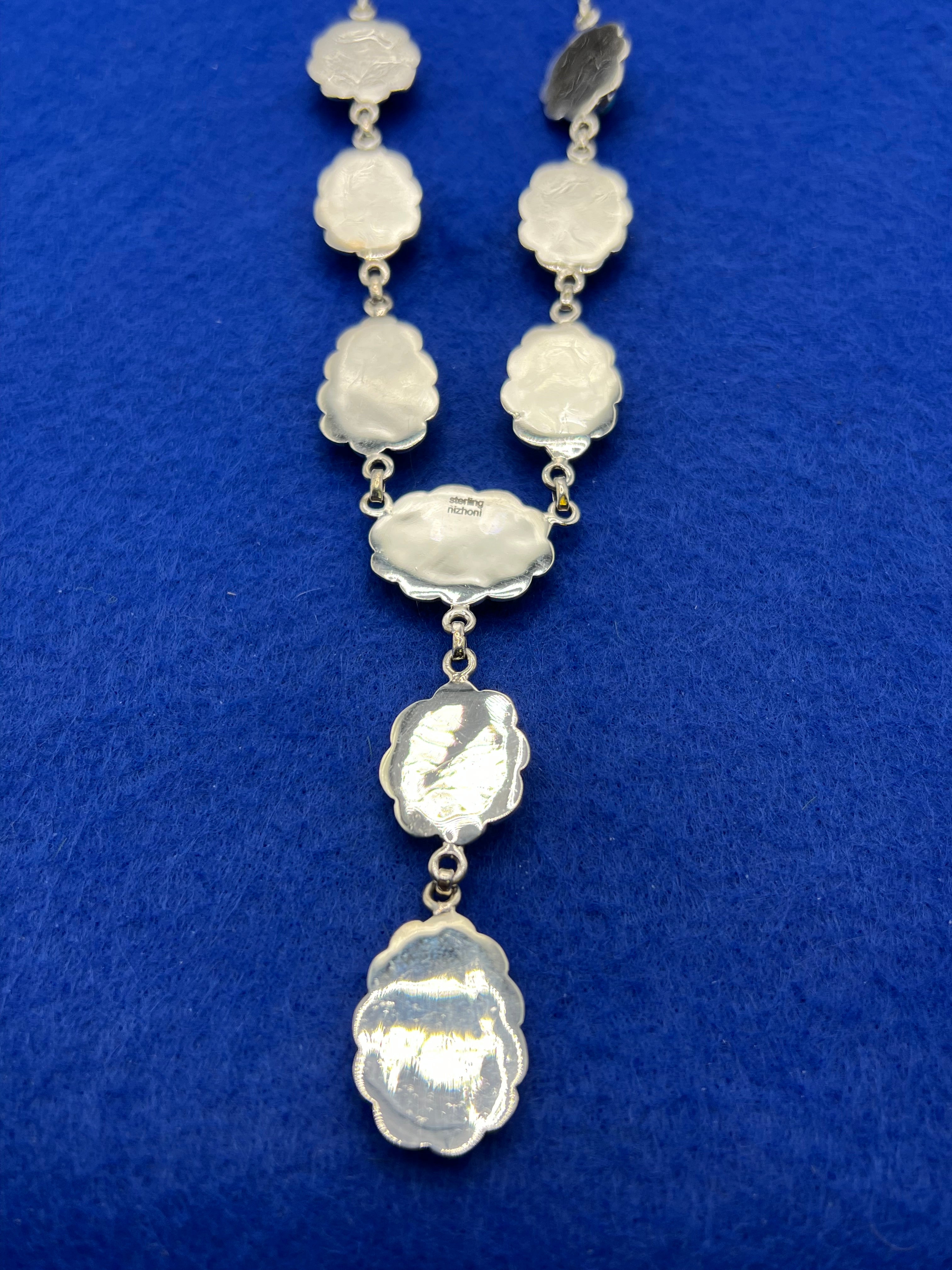 Handmade South Hill Sonoran Turquoise Cluster Sterling Silver Necklace