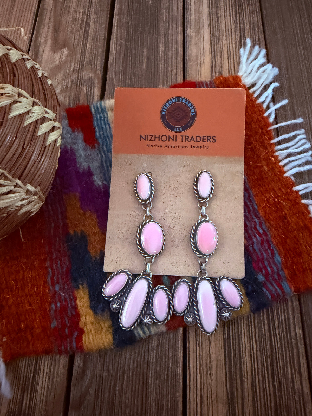 Handcrafted Queen Pink Conch & Sterling Silver Cluster Dangle Earrings
