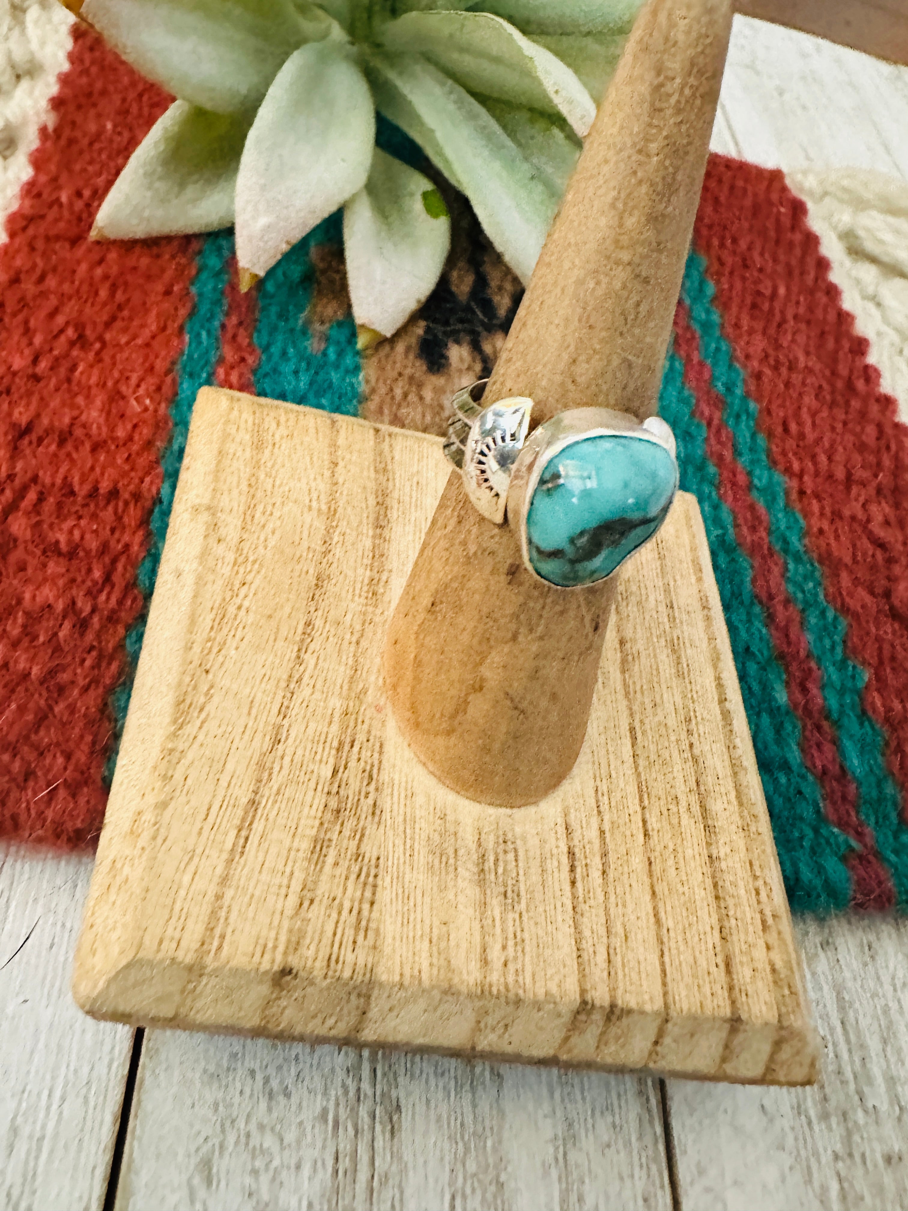 Navajo Kingman Turquoise & Sterling Silver Ring Size 5.5