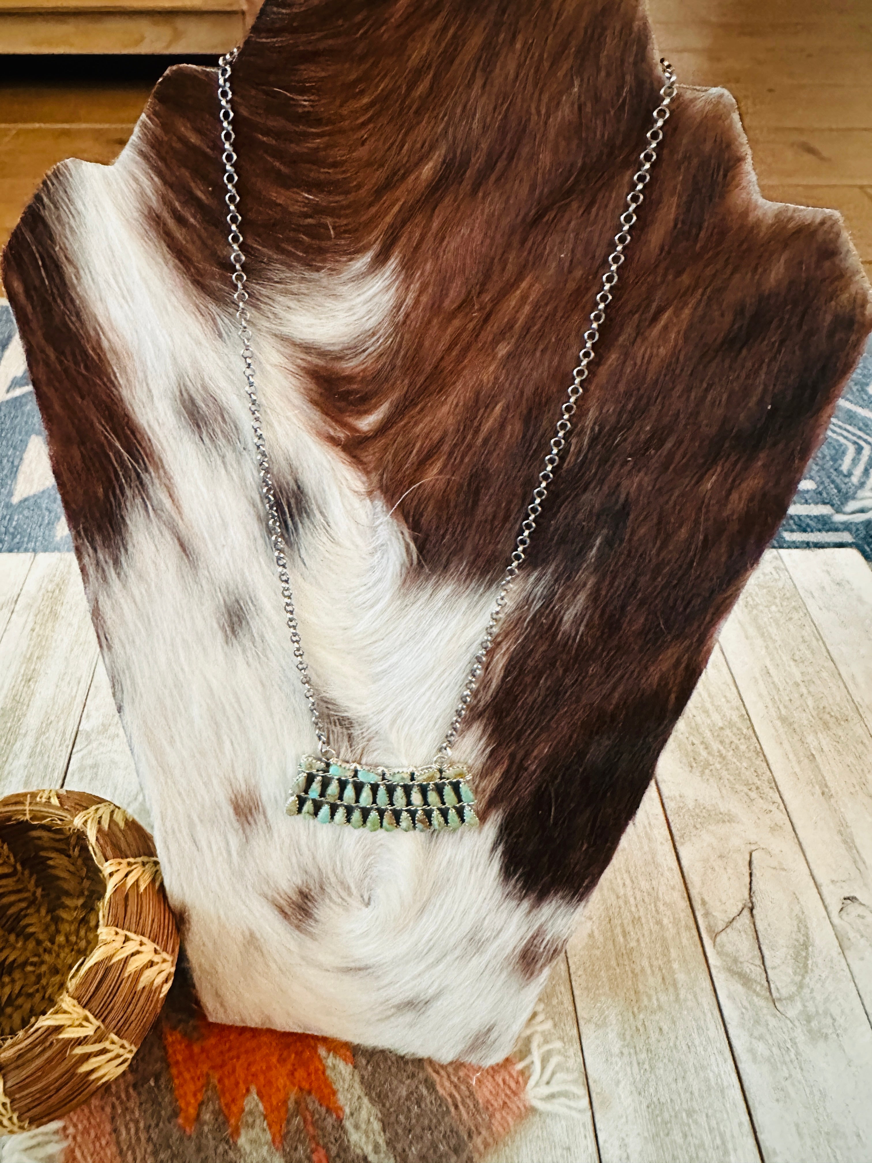 Handcrafted Sterling Silver & Turquoise Cluster Necklace