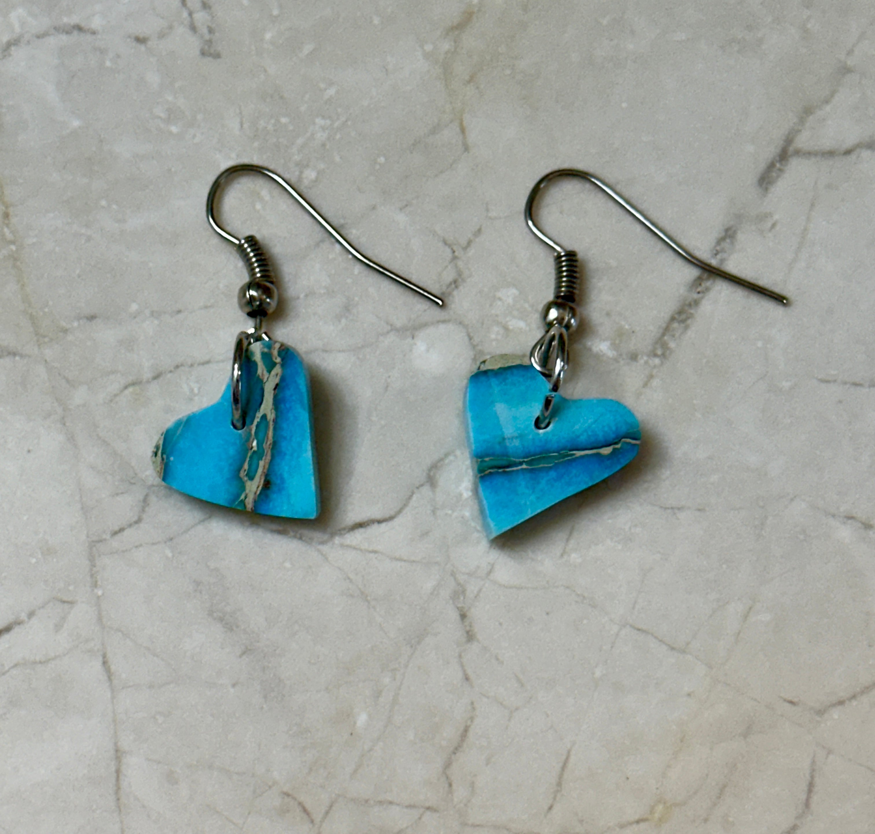 Handcrafted Blue Indigo Turquoise & Sterling Silver Heart Slab Earrings