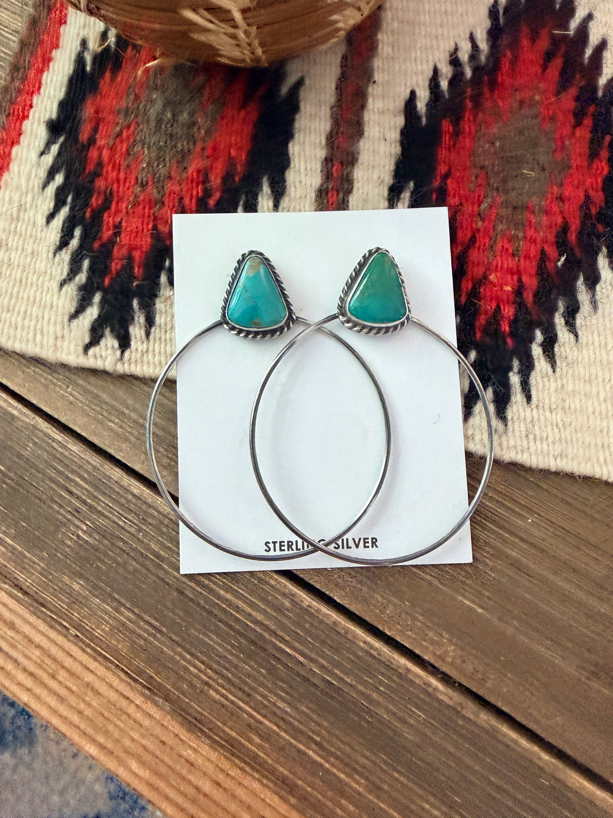 Handcrafted Turquoise and Sterling Silver Dangle Hoop Earrings by Elouise Kee