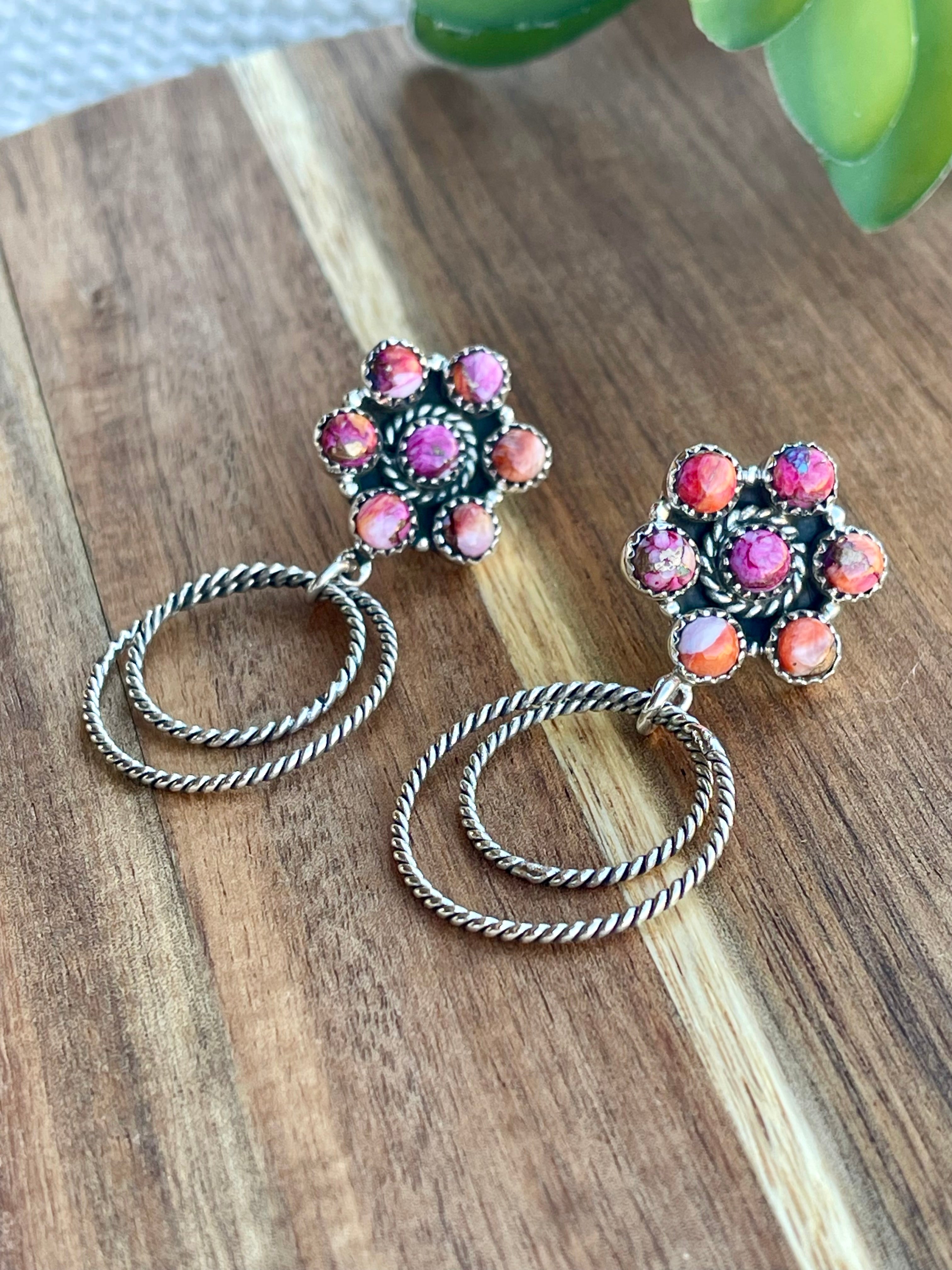 Handmade Sterling Silver & Pink Dream Mojave Post Hoop Earrings