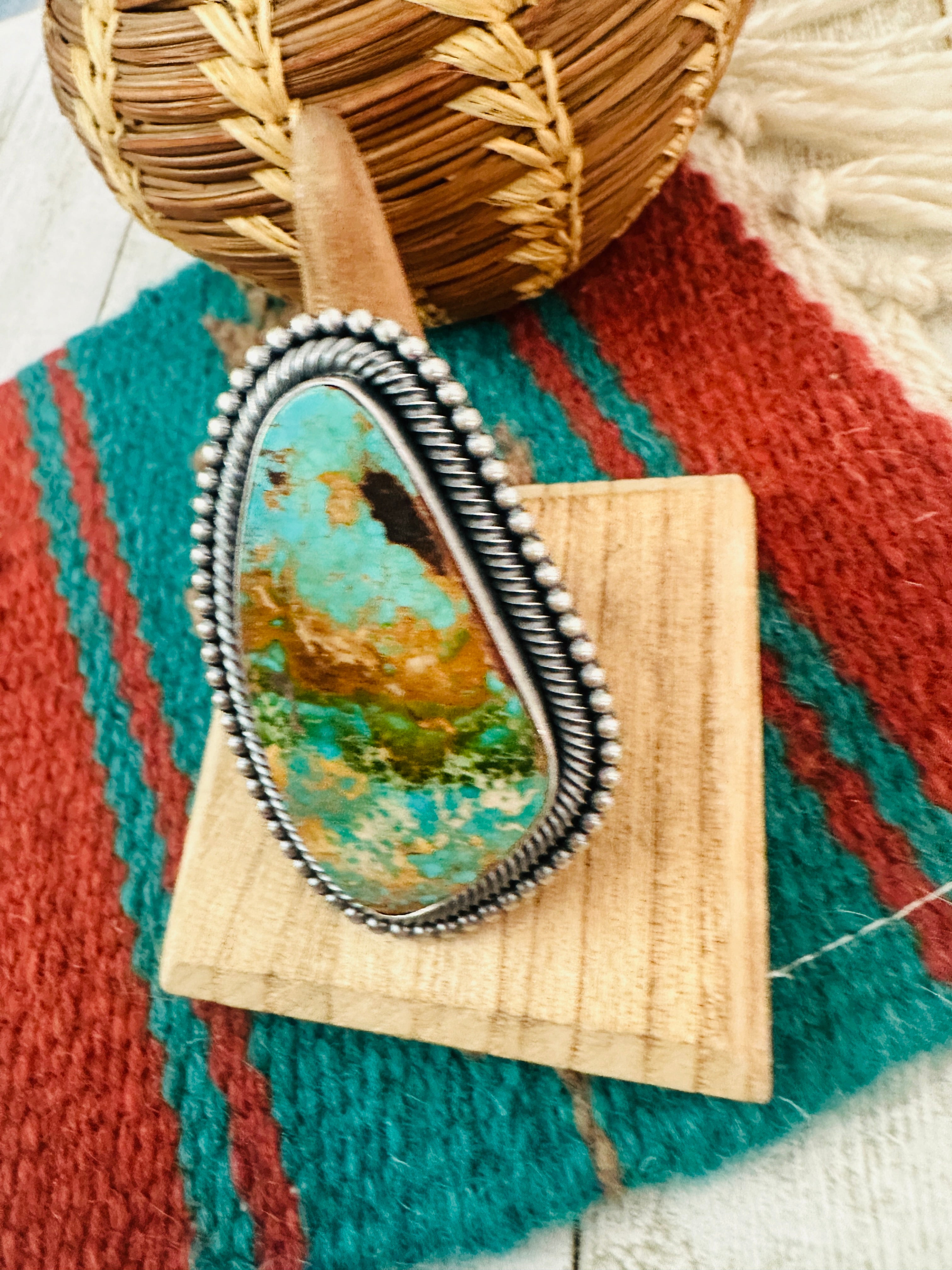 Navajo Royston Turquoise & Sterling Silver Adjustable Ring by Ernest Begay