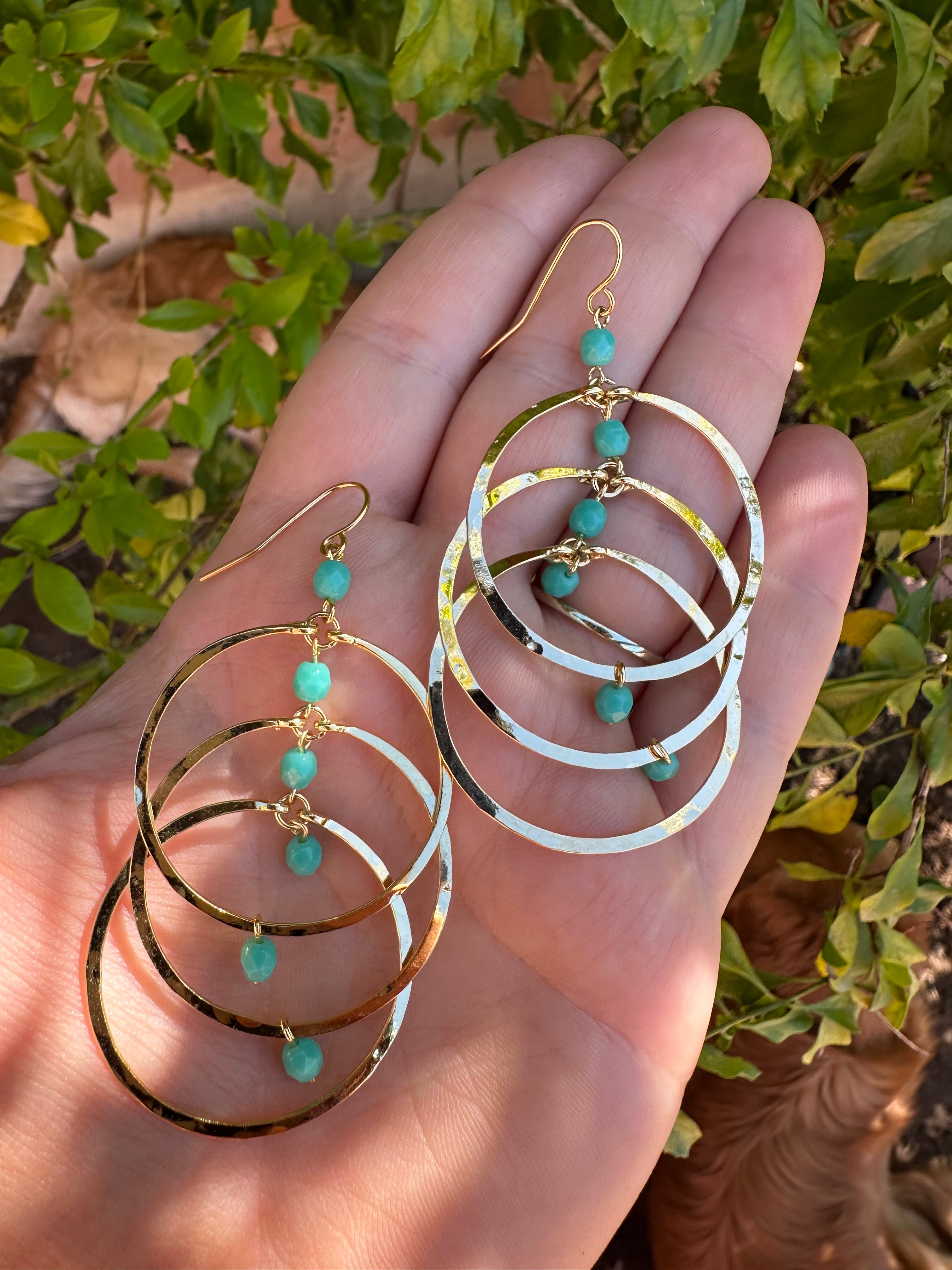 “The Golden Collection” Groovy Hoops Handmade Turquoise Beaded & 14k Gold Plated Earrings