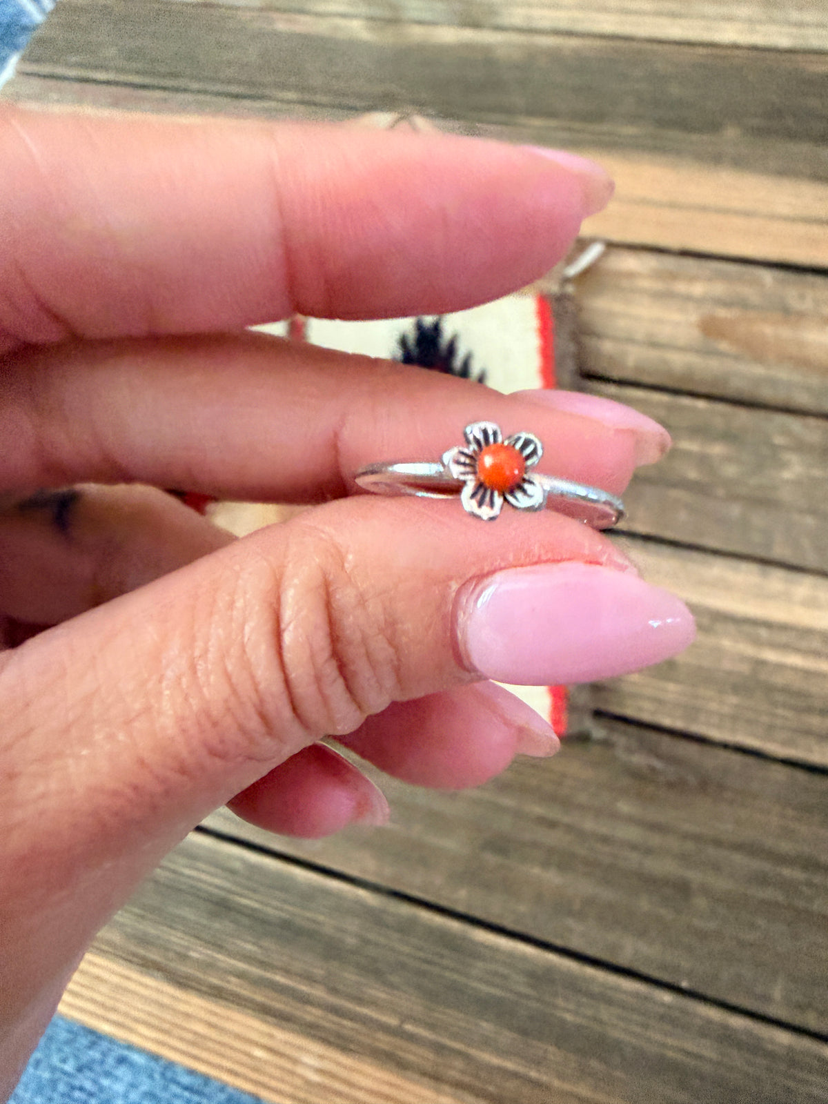 Handmade Sterling Silver & Carnelian Adjustable Flower Ring