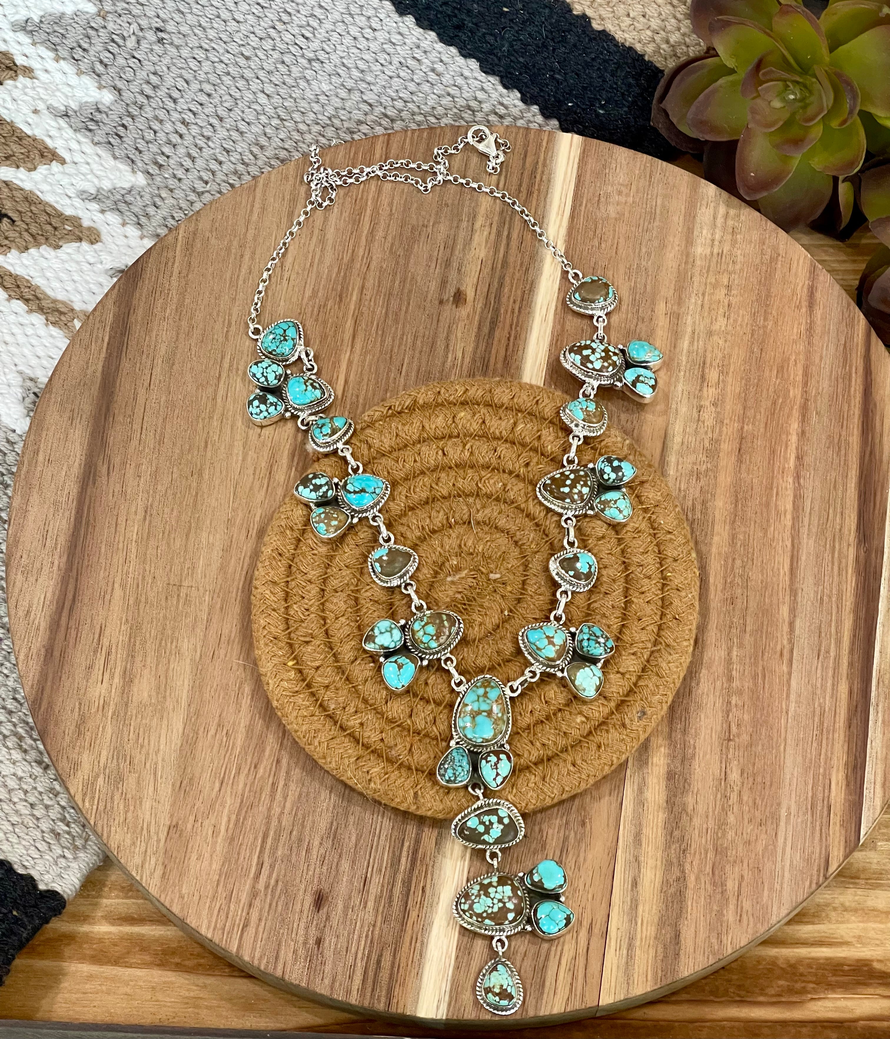 Handmade Sterling Silver & Number 8 Turquoise Cluster Necklace