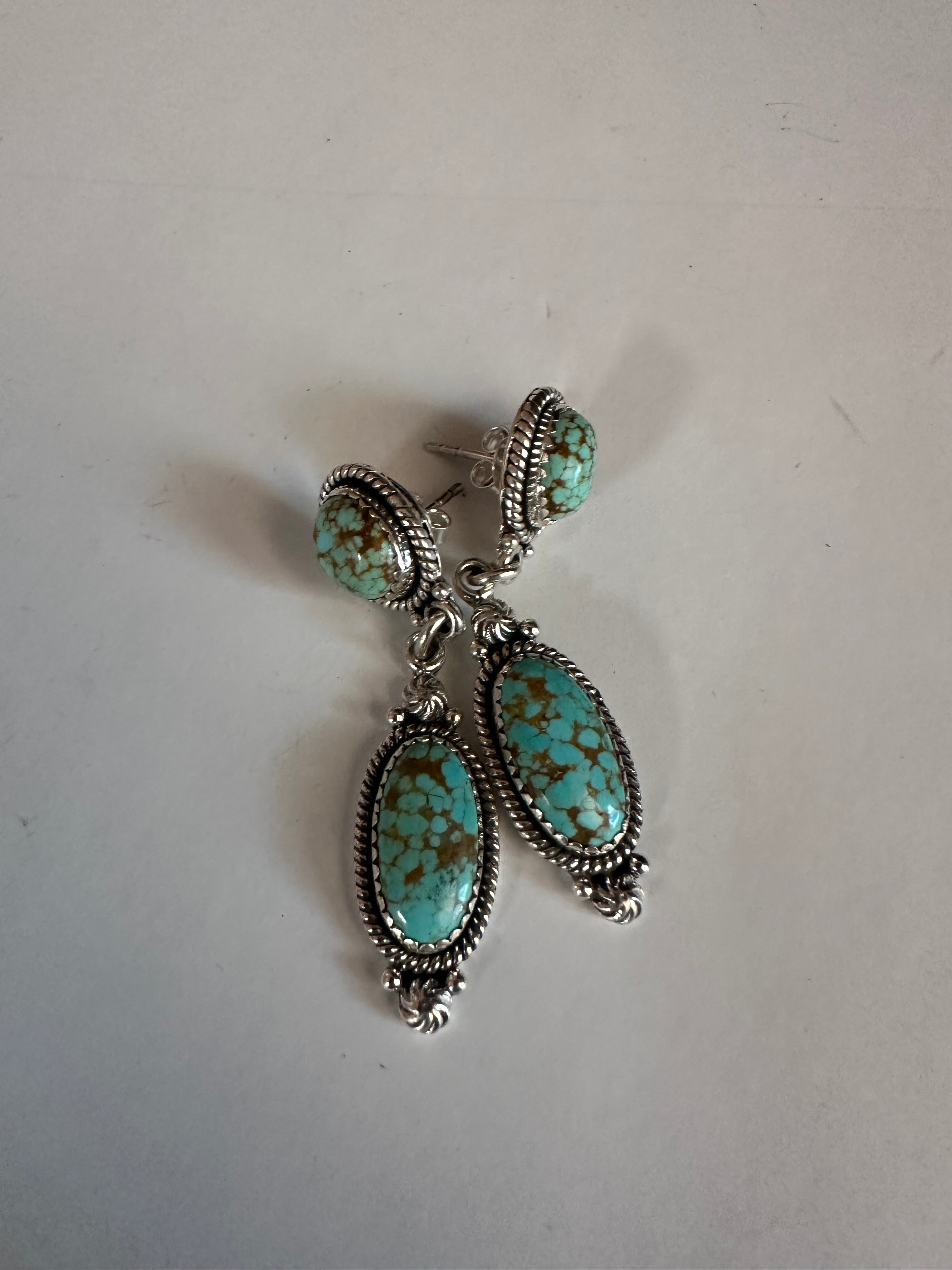 Handmade Number 8 Turquoise and Sterling Silver 2 Stone Dangles