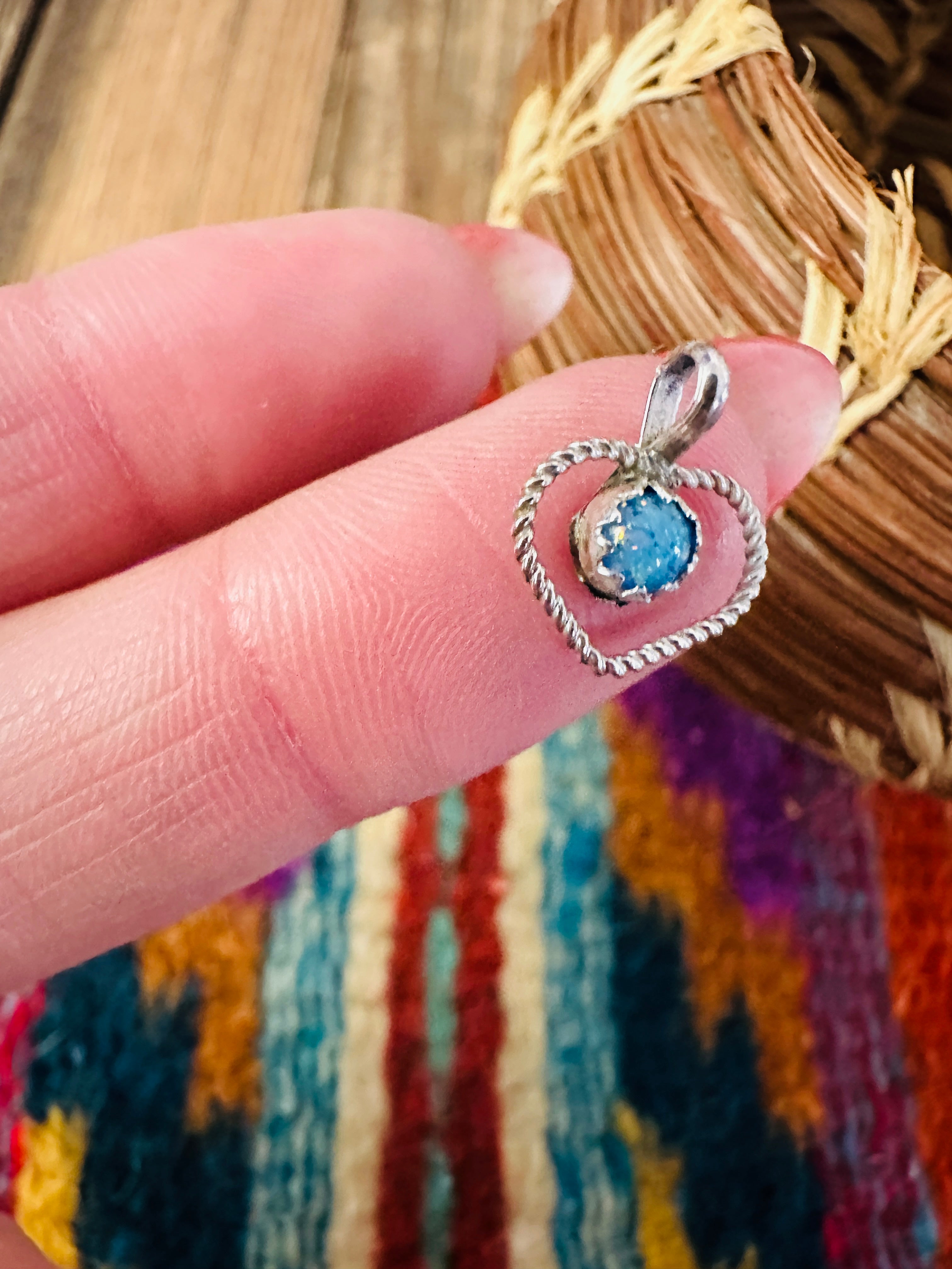 Handcrafted Sterling Silver and Blue Fire Opal Mini Heart Pendant