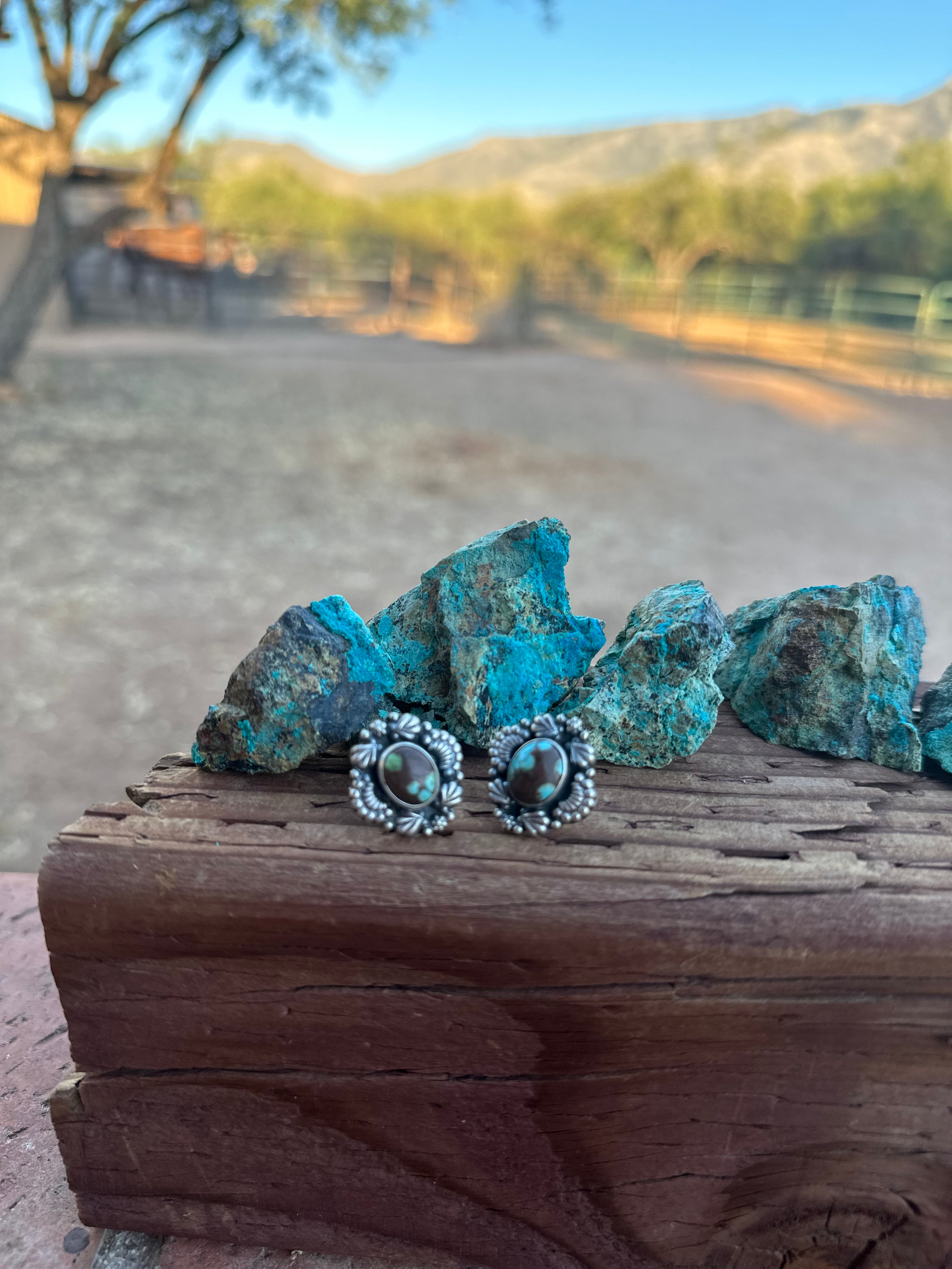 Handmade Number 8 Turquoise & Sterling Silver Post Earrings