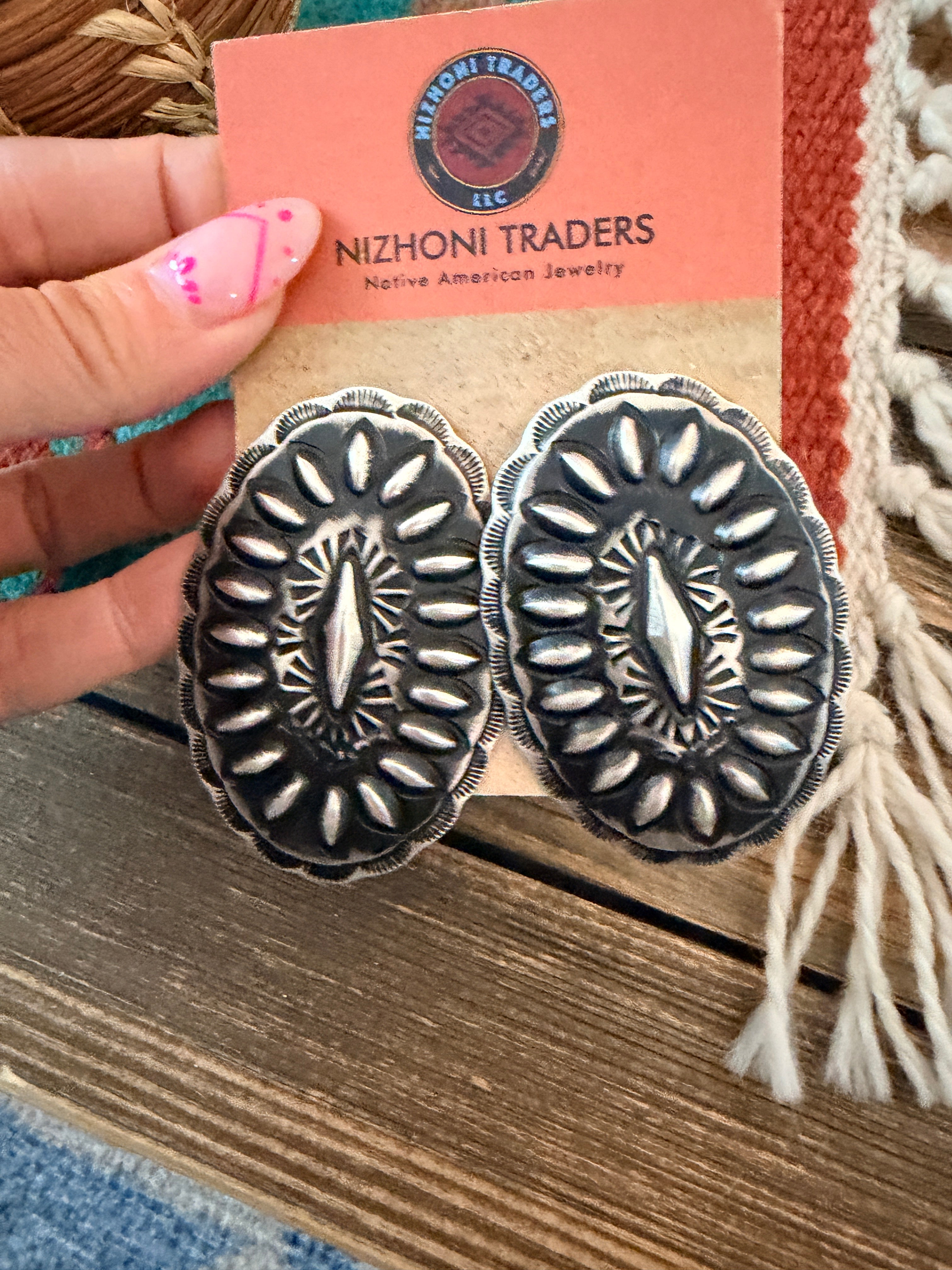 Handcrafted Sterling Silver Concho Post Earrings by Leander Tahe
