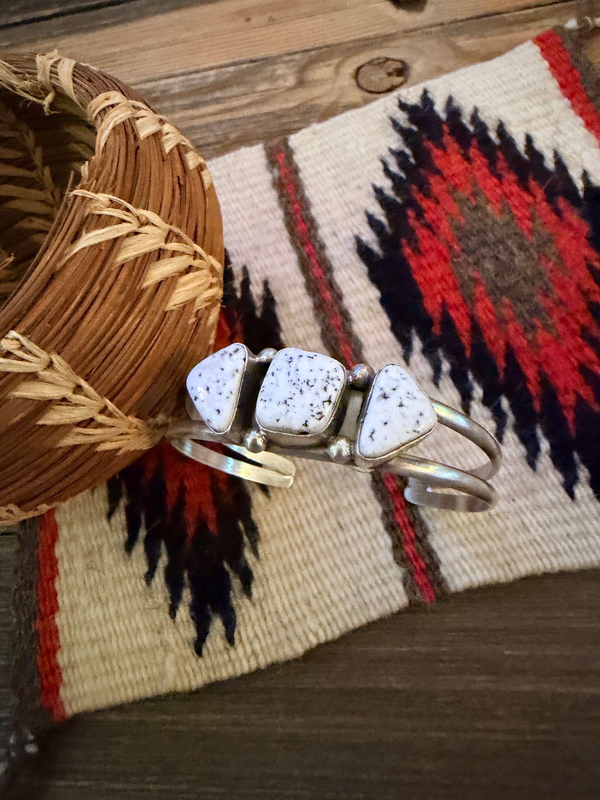Handcrafted White Buffalo & Sterling Silver Cuff Bracelet by Augustine Largo