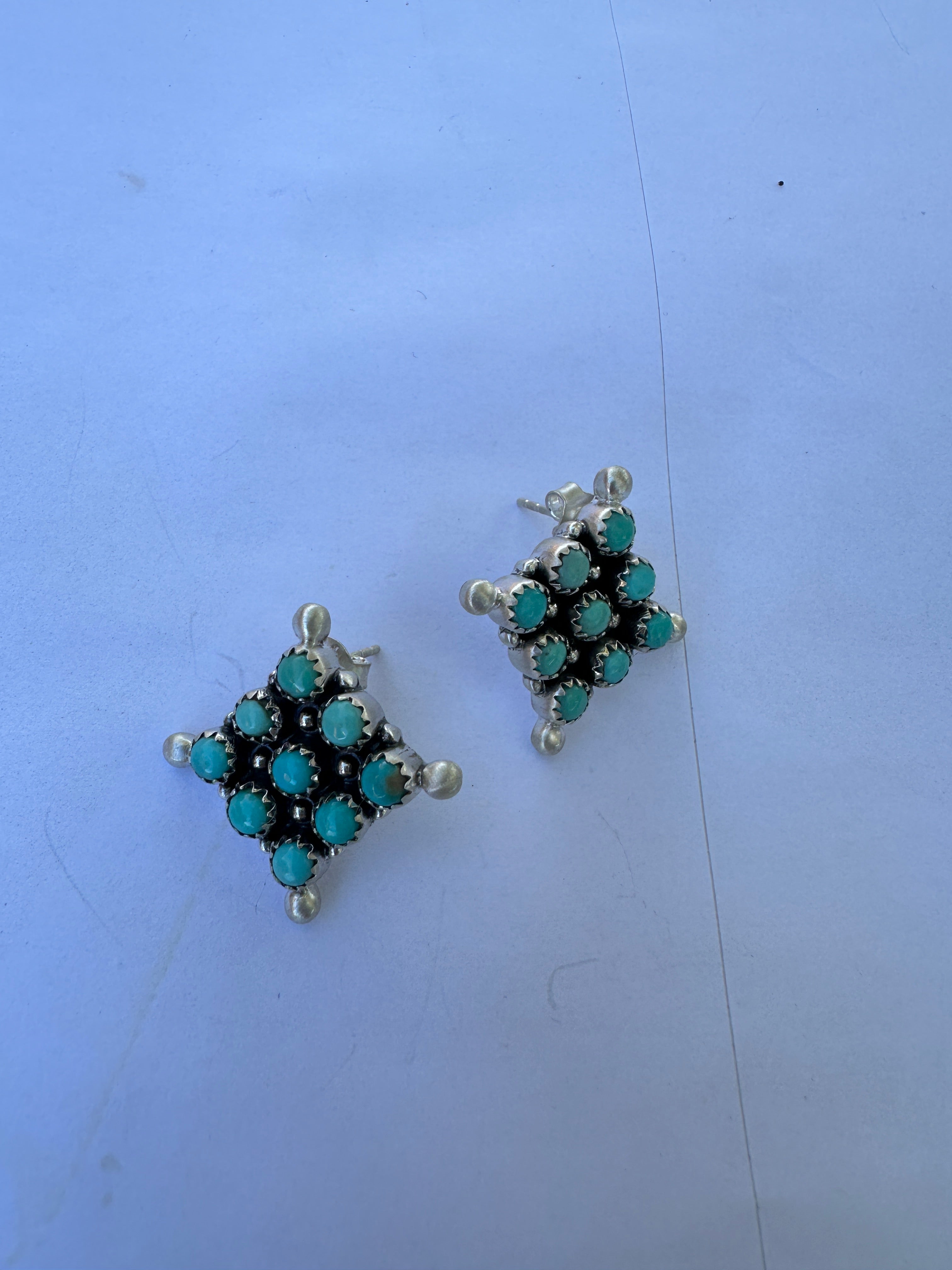 Handmade Cluster Turquoise Sterling Silver Post Earrings