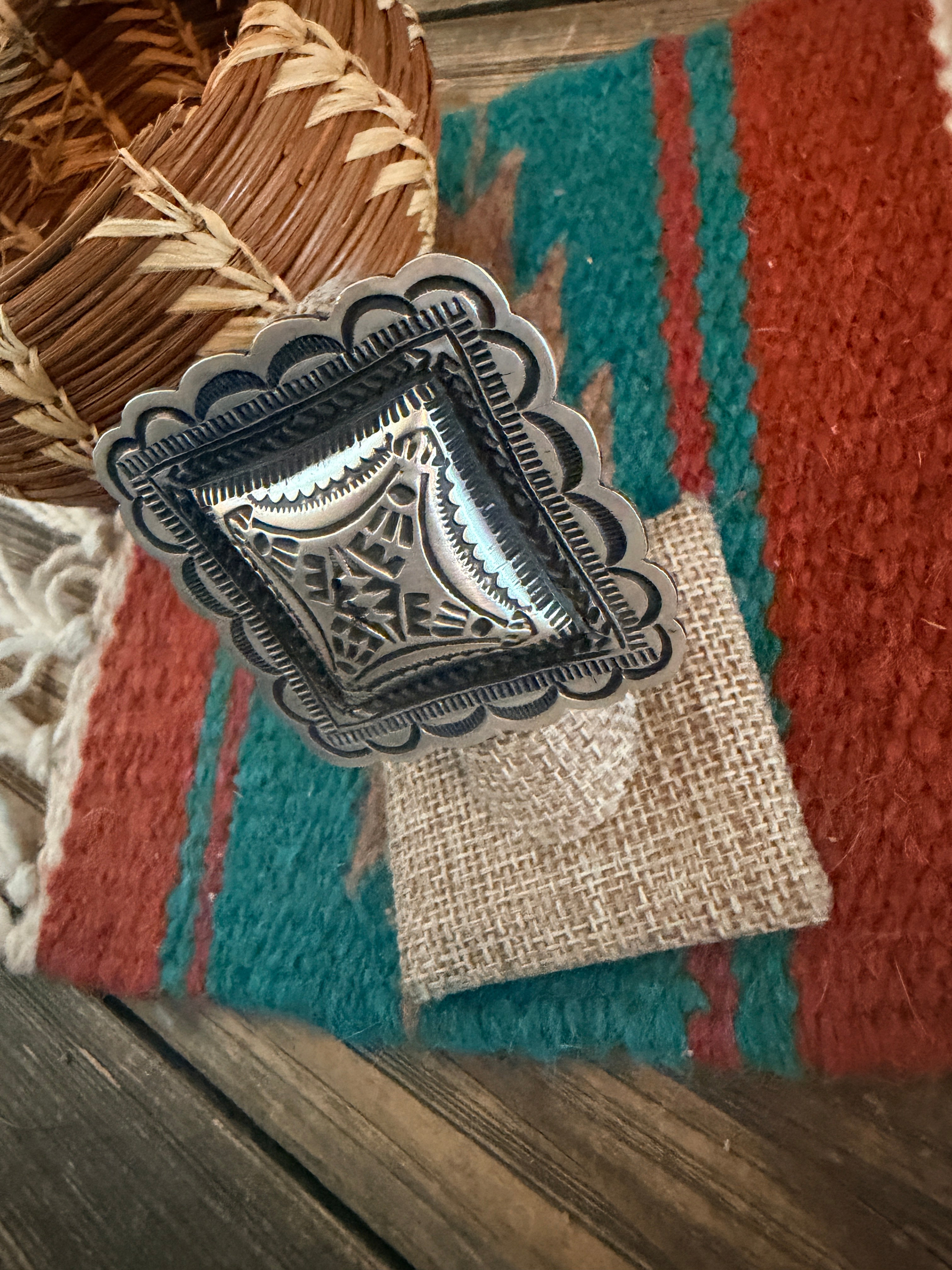 Handcrafted Sterling Silver Adjustable Concho Ring by Leander Tahe