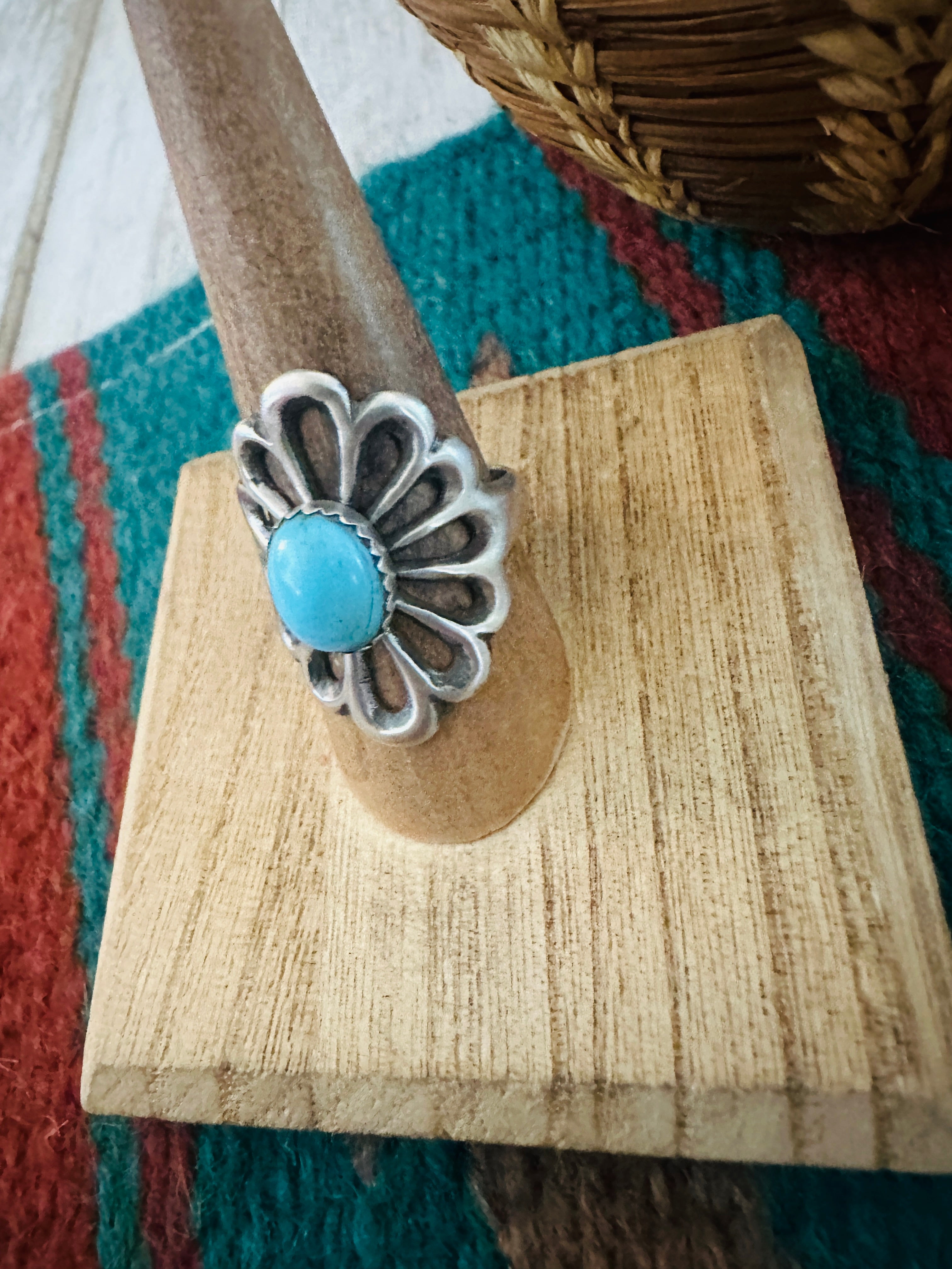 Navajo Sterling Silver & Turquoise Flower Ring